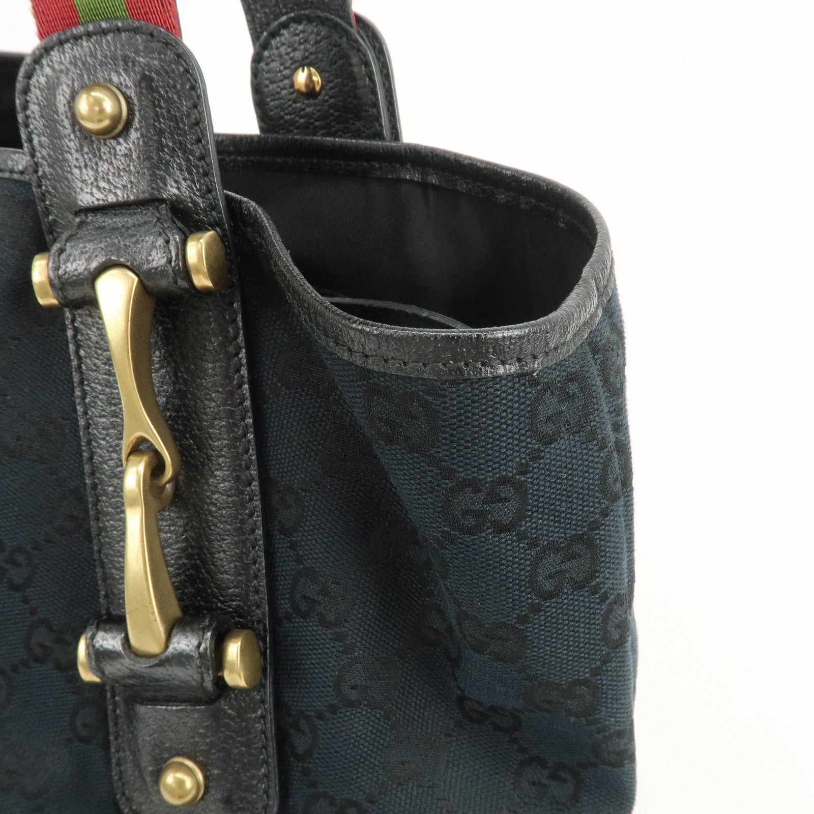 GUCCI Horsebit GG Canvas Leather Tote Bag Hand Bag Black 144186