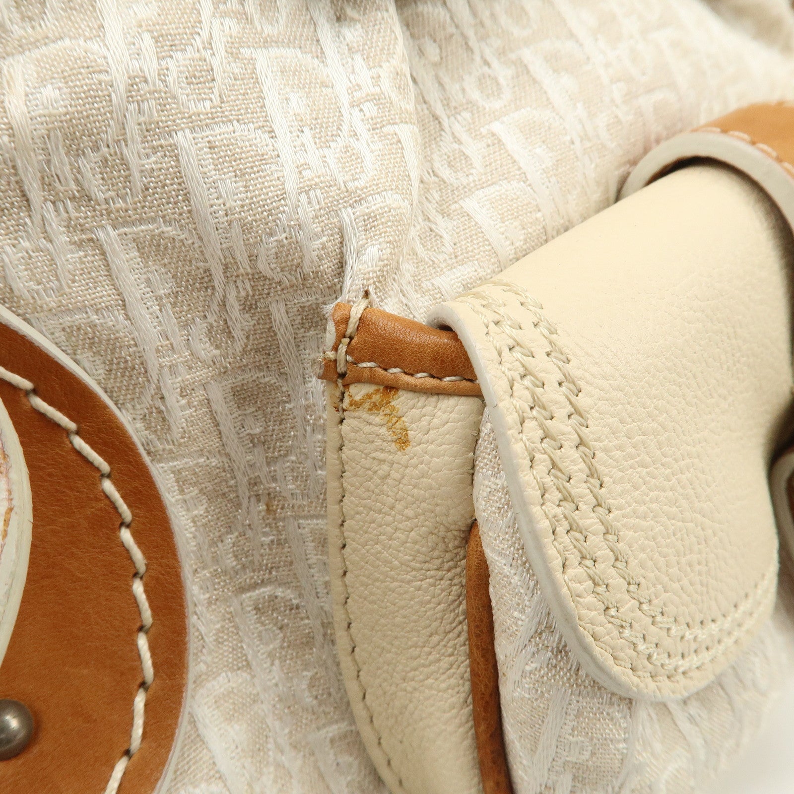Christian Dior Trotter Canvas Leather Shoulder Bag Brown Ivory