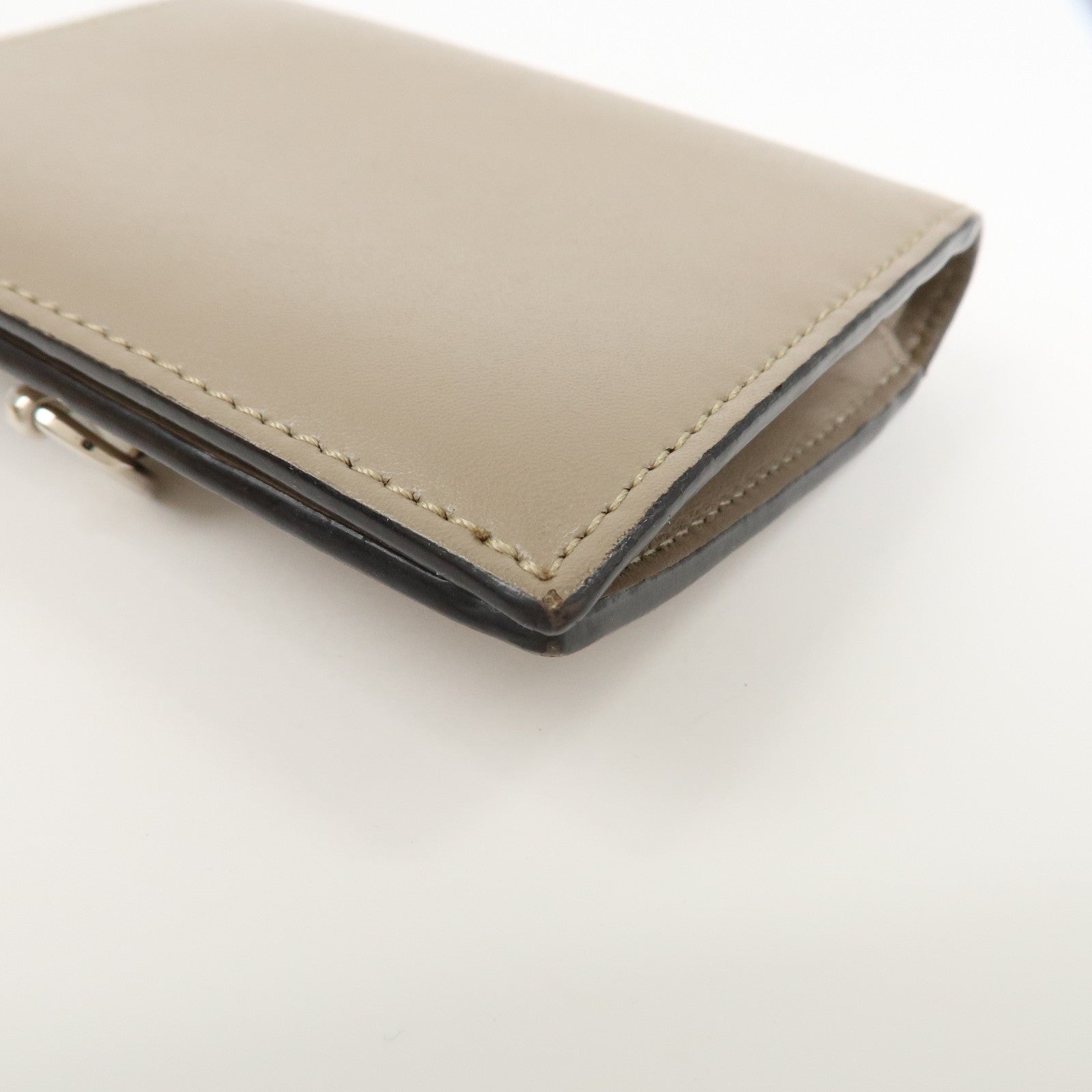 FENDI Leather Bi-fold Compact Wallet Brown 8M0387