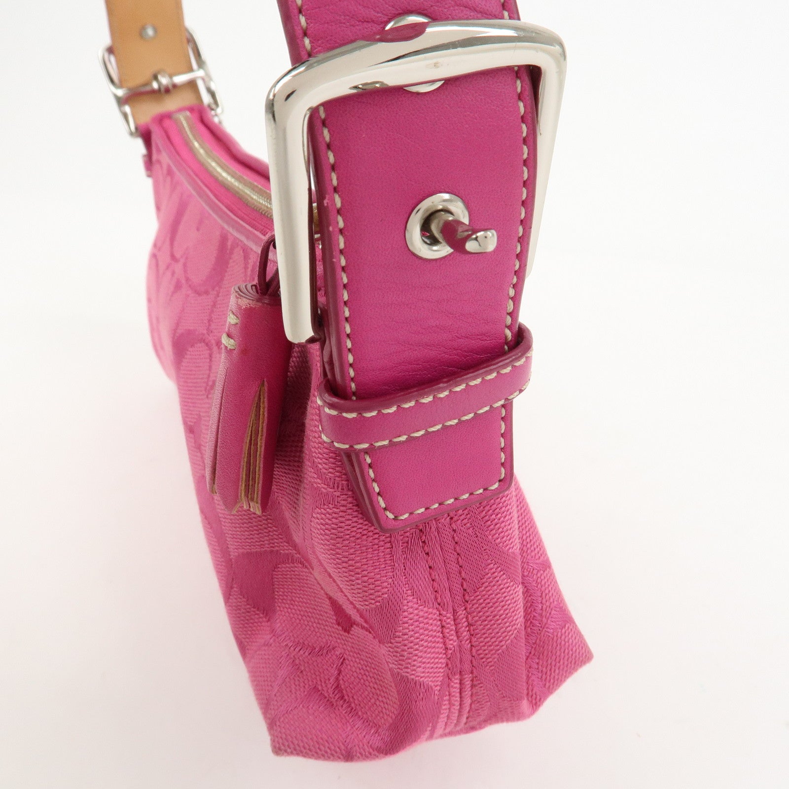 COACH Signature Logo Canvas Leather Shoulder Bag Hand Bag Pink