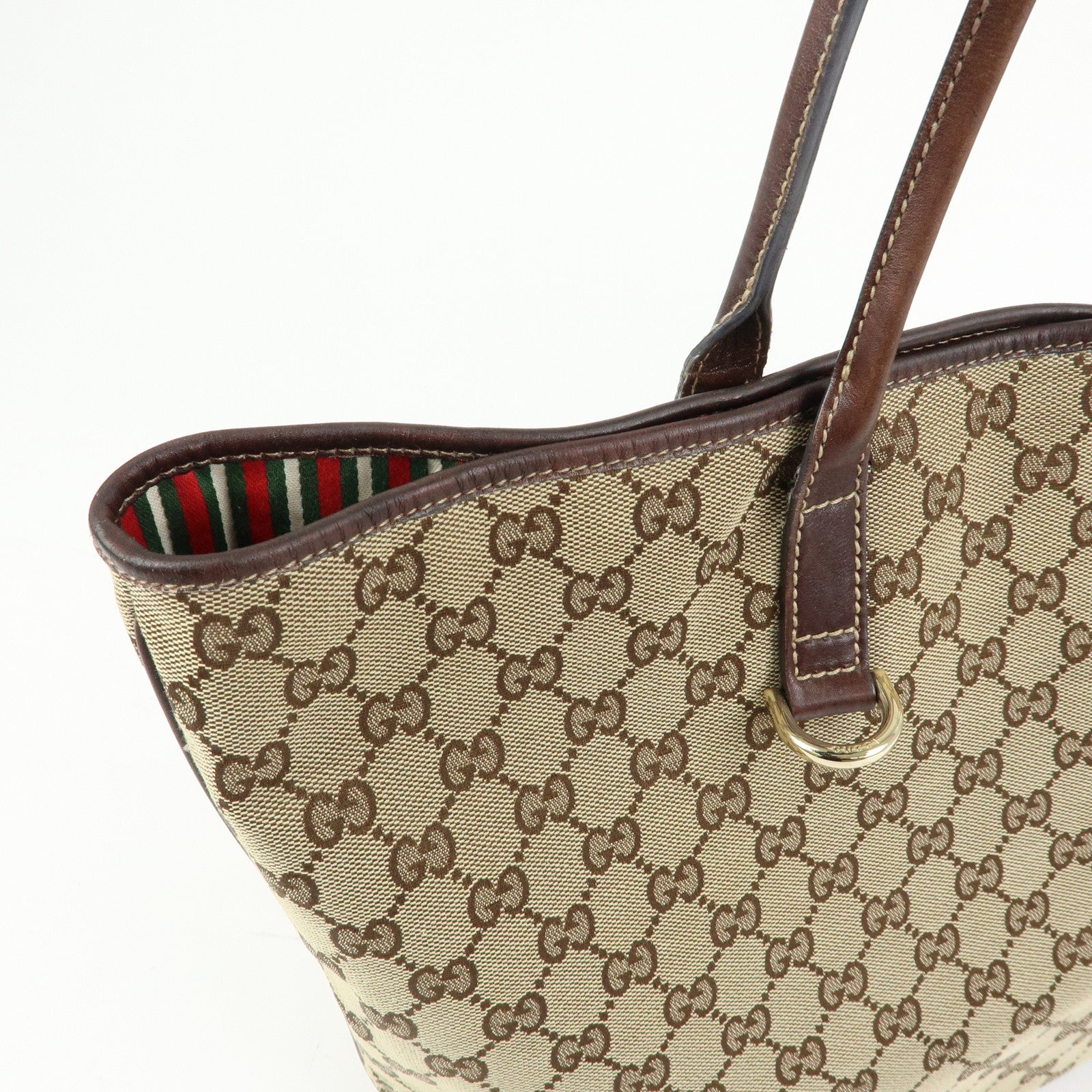 GUCCI Interlocking G Canvas Leather Tote Shoulder Bag Beige 169945