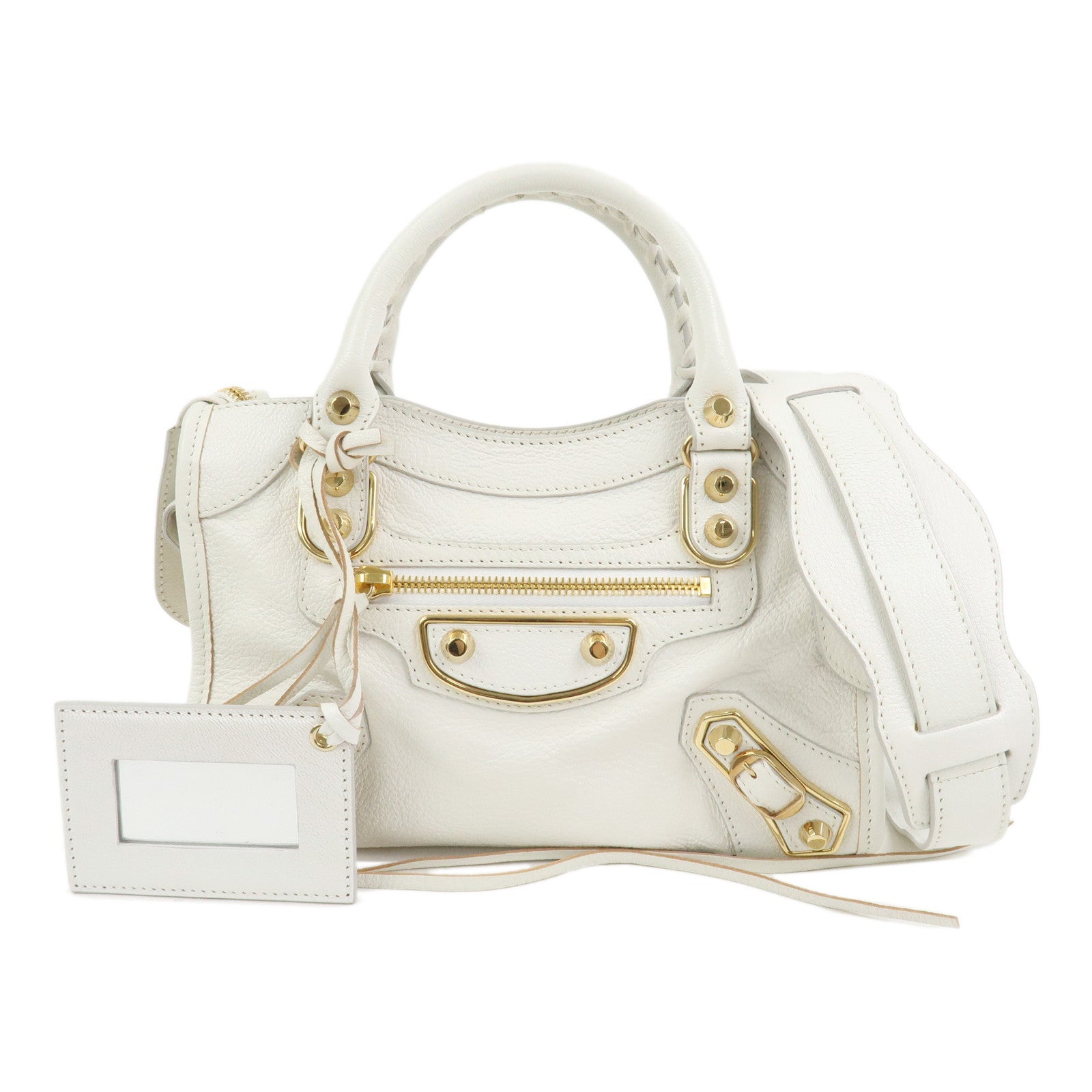 BALENCIAGA Leather Classic Mini City 2Way Bag Hand Bag White 390160