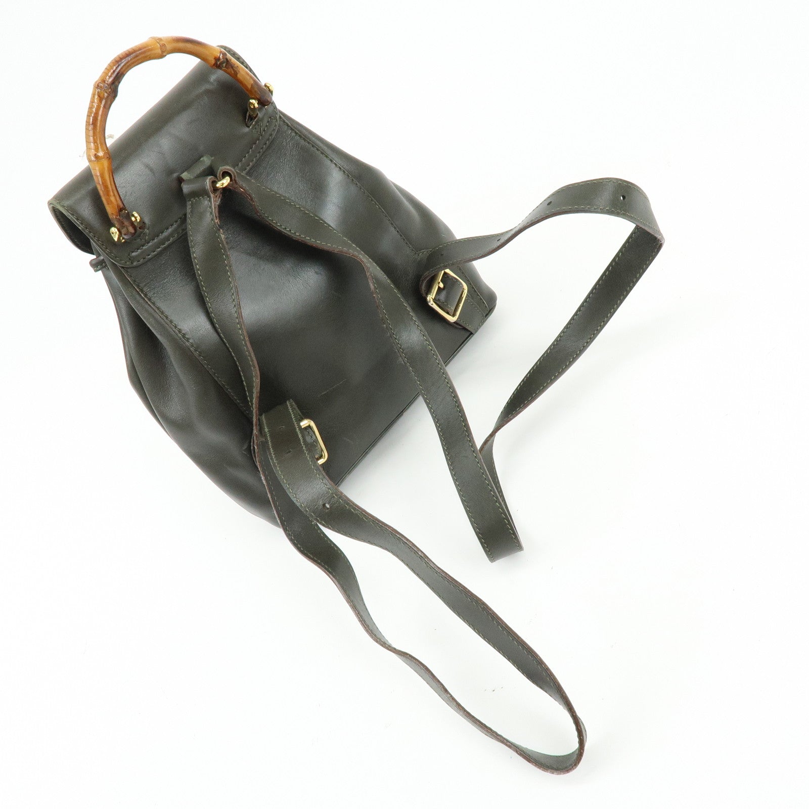 GUCCI Bamboo Leather Backpack Rucksack Khaki 003・1705・0030