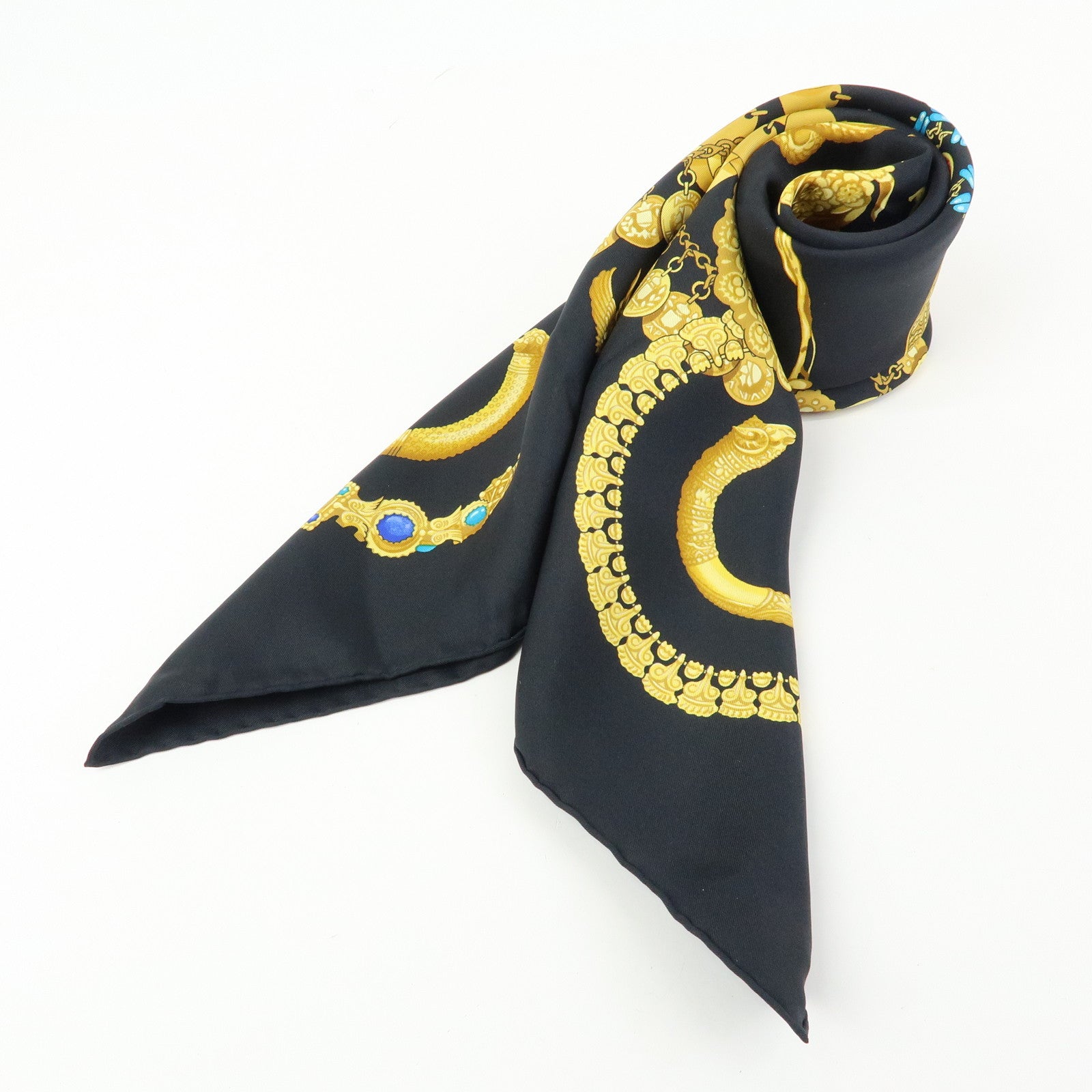 HERMES Carre 90 Silk 100 % Scarf KOSMIMA Black Yellow