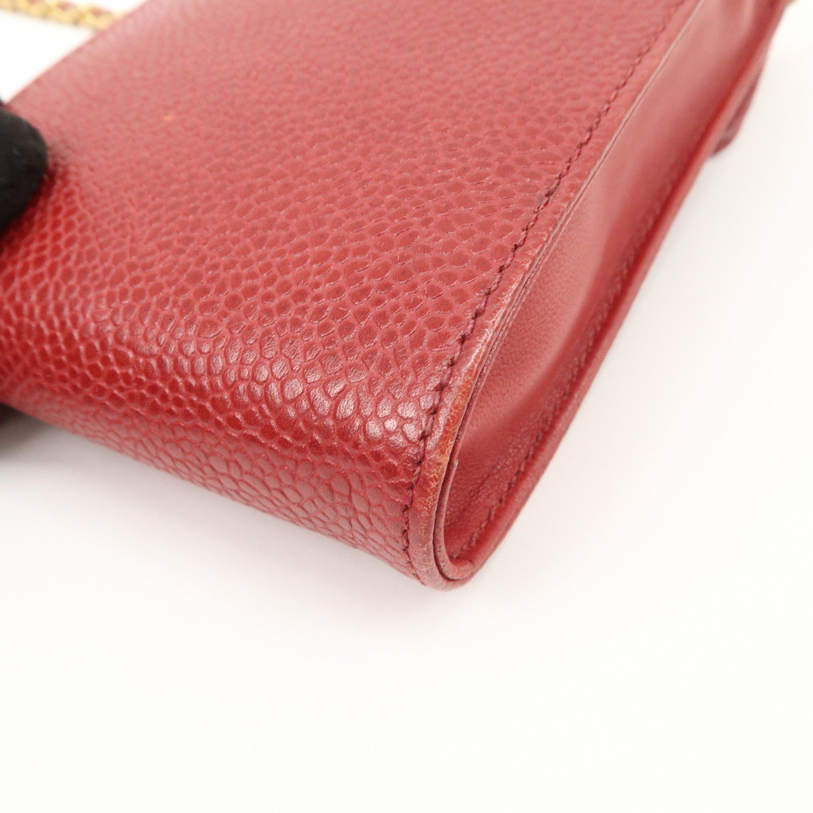 CHANEL COCO Mark Caviarskin Chain Shoulder Bag Pouch Red