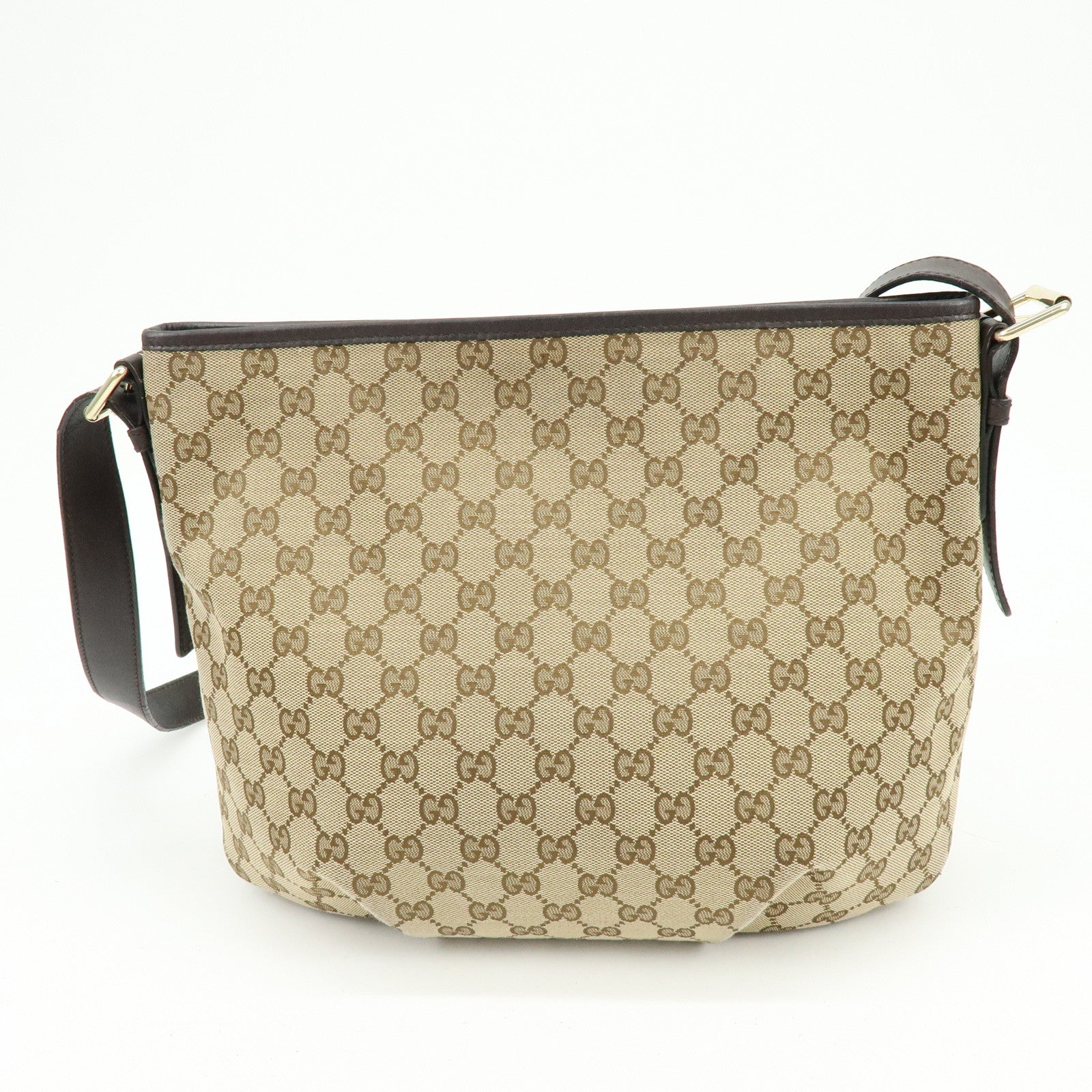 GUCCI GG Canvas Leather Shoulder Bag Beige Dark Brown 388930