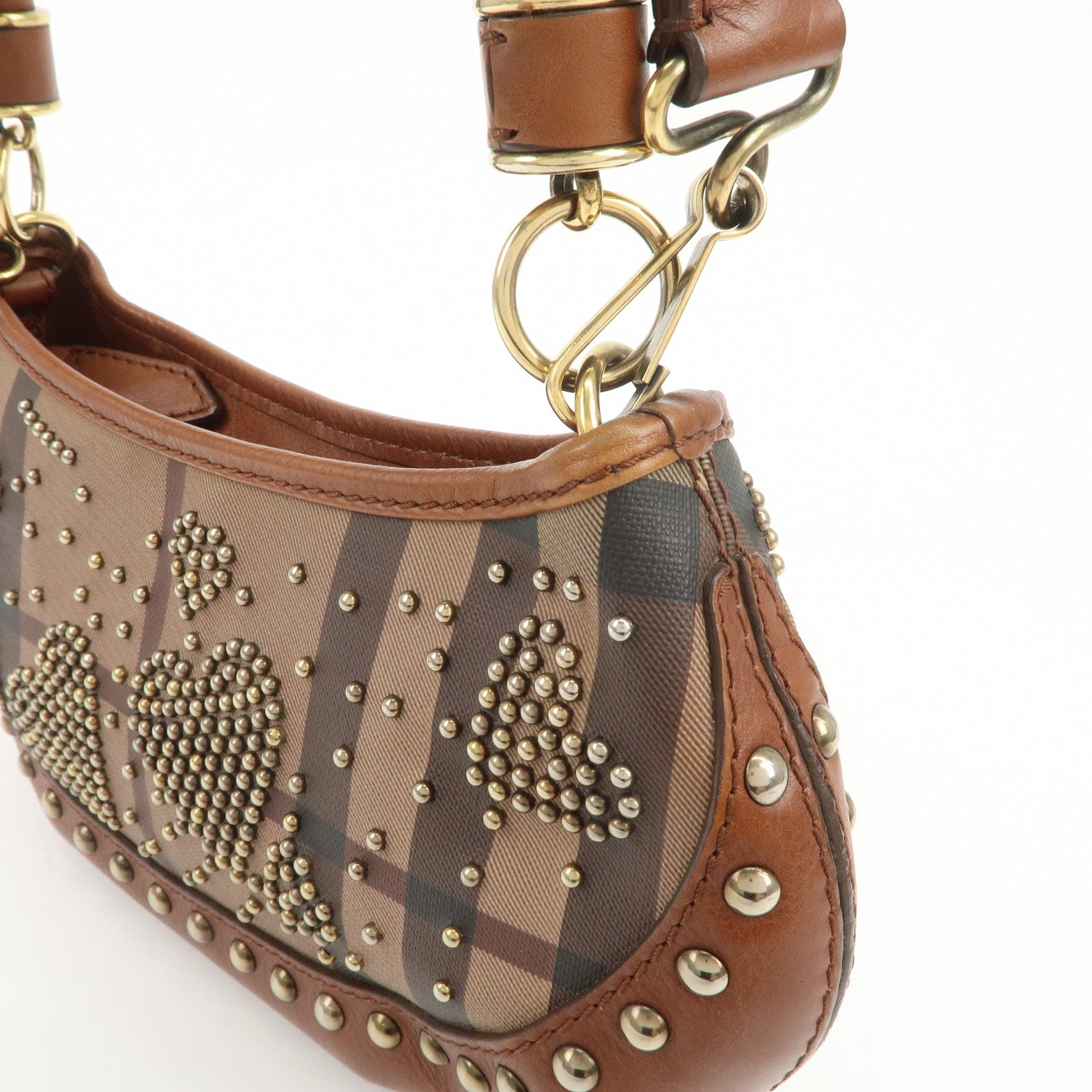 BURBERRY Heart Studs PVC Leather 2Way Bag Shoulder Hand Bag Brown