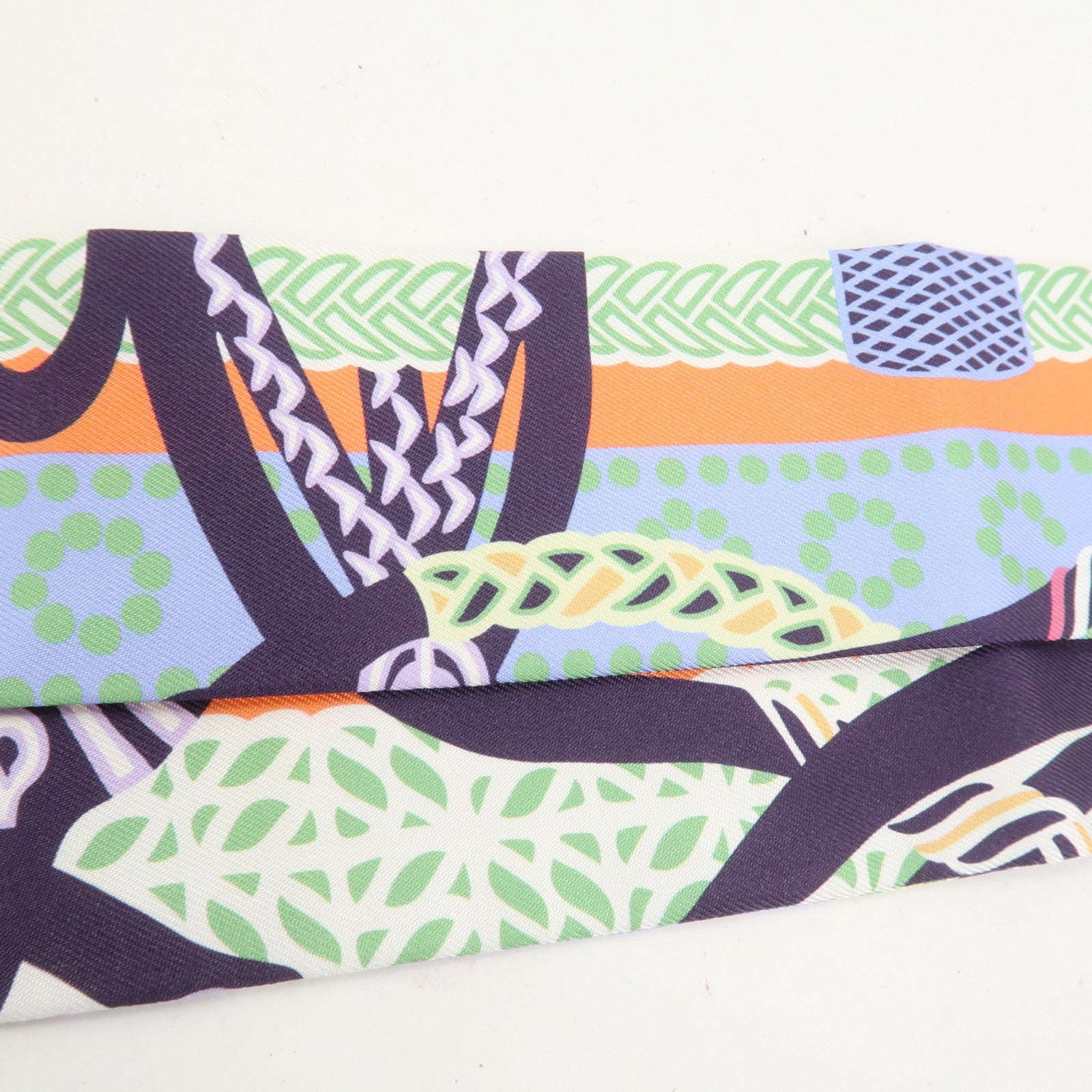 HERMES Twilly Silk 100% Scarf Fantaisie d'Etriers Orange Blue