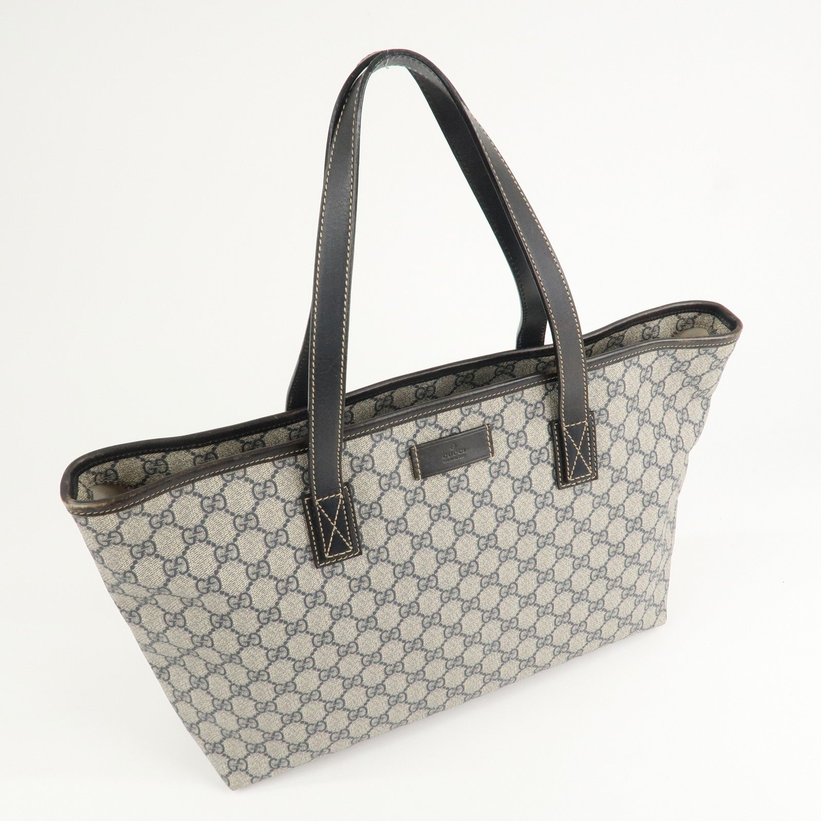 GUCCI GG Supreme Leather Tote Bag Hand Bag Beige Navy 211137