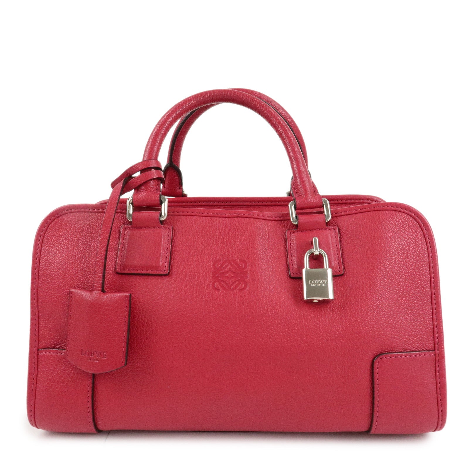 LOEWE Anagram Leather Amazona 28 Hand Bag Boston Bag Red Used