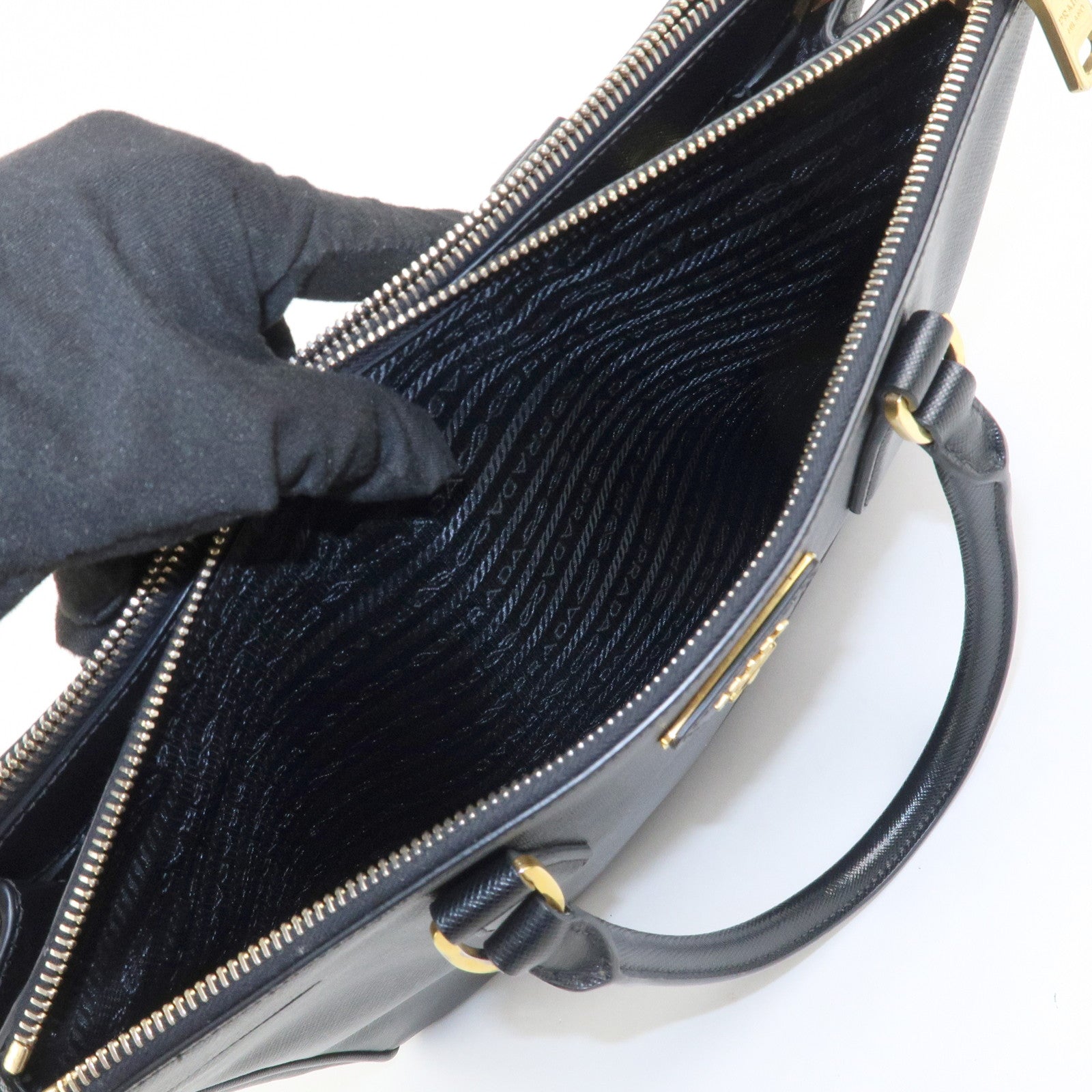 PRADA Triangle Logo Galleria Saffiano Leather 2Way Bag Black 1BA274