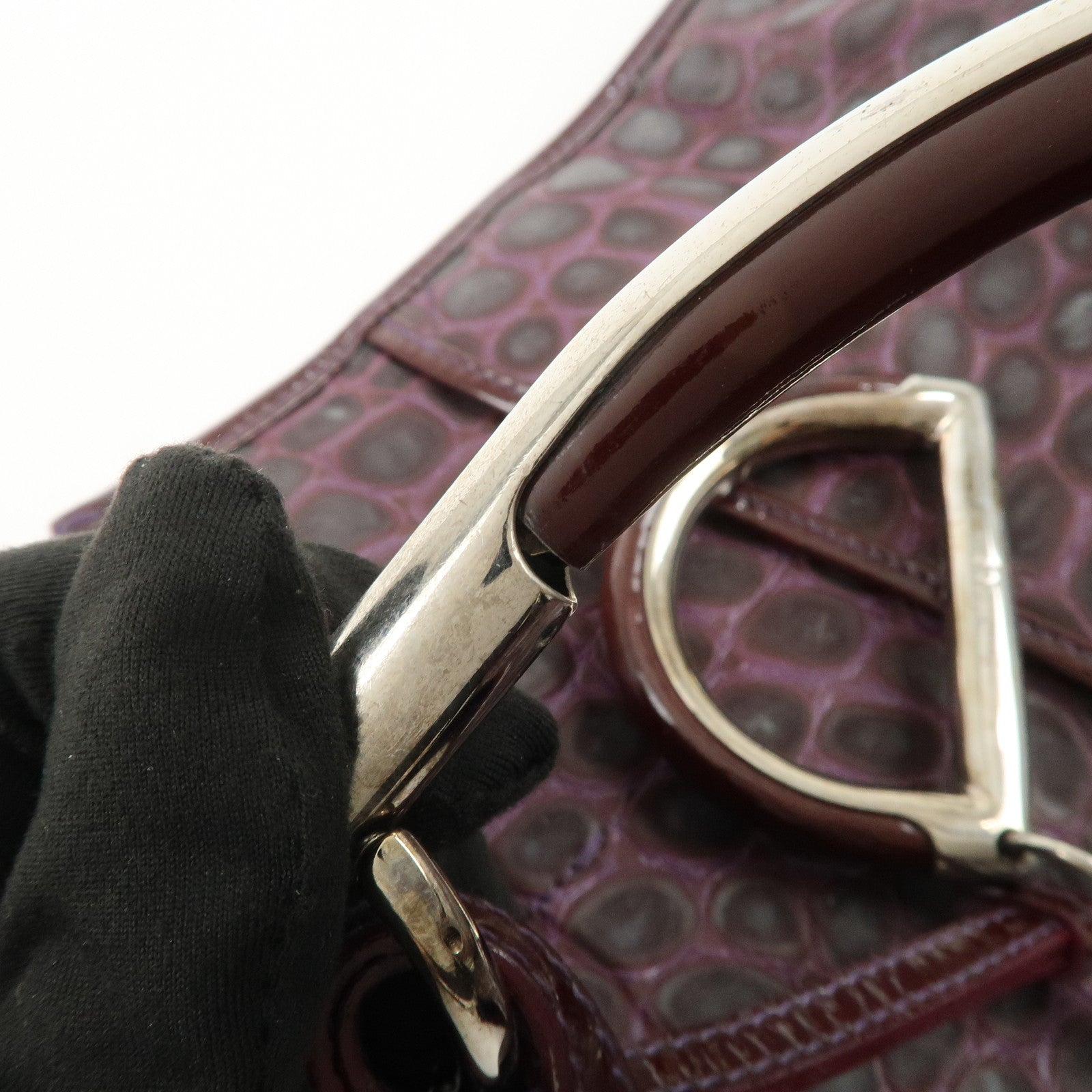 Christian Dior Embossed Leather Tote Bag Shoulder Bag Purple