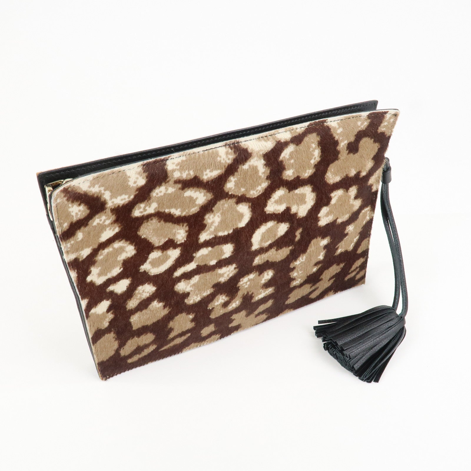 LOEWE Unborn Calf Leather Clutch Bag Pouch Brown Used