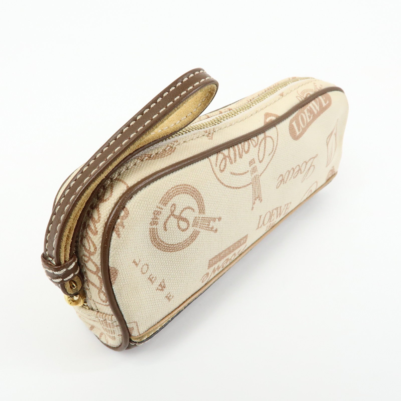 LOEWE Anniversary Canvas Leather Pouch Cosmetic Pouch Ivory Brown
