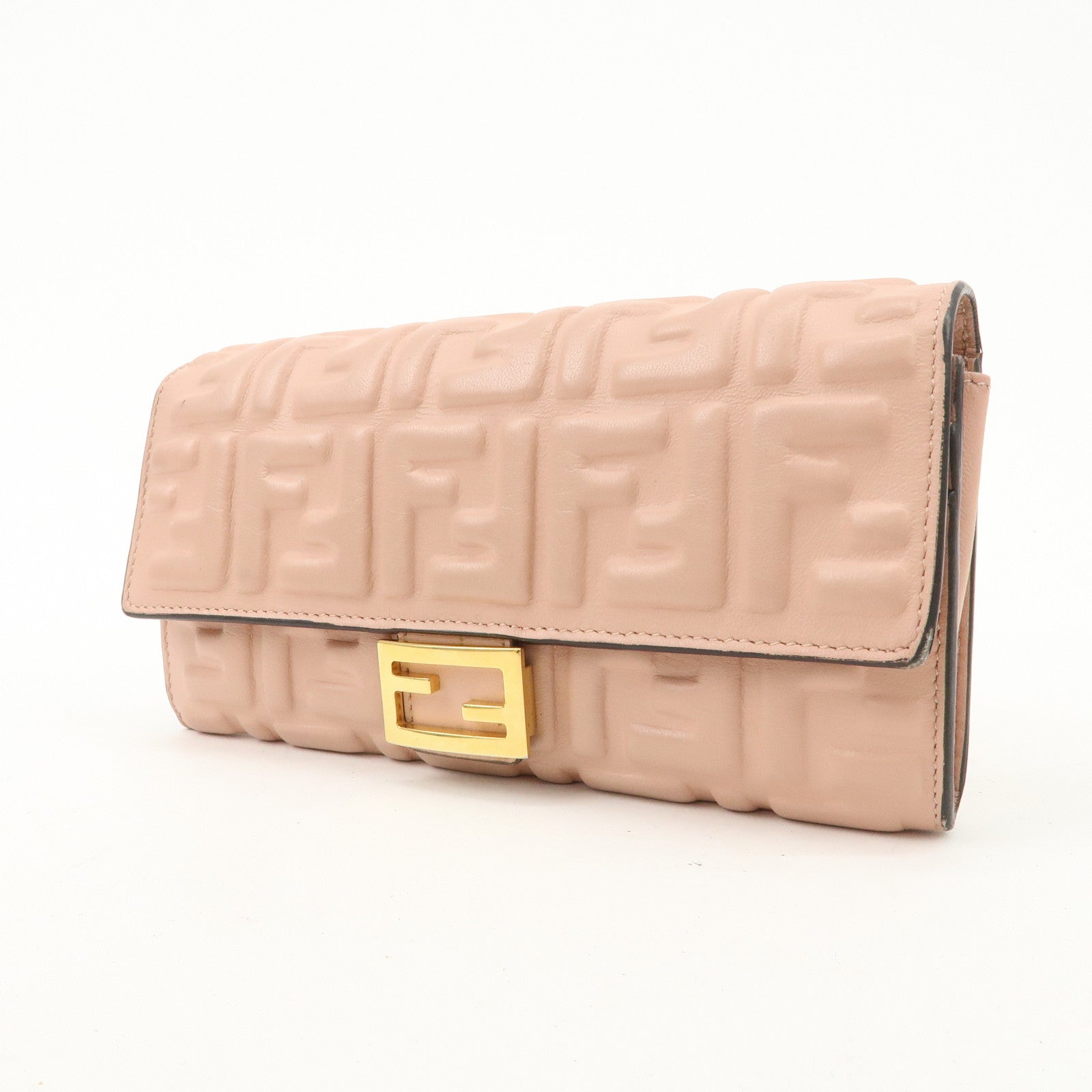 FENDI Zucca Baguette Continental Long Wallet Pink 8M0251 Used