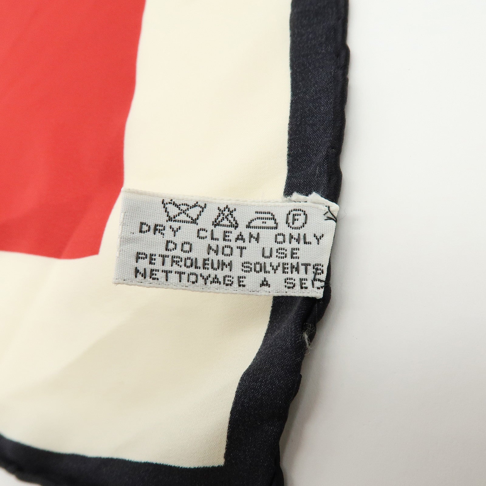 CHANEL Logo Silk 100% Scarf Ribbon Motif Red Ivory Black