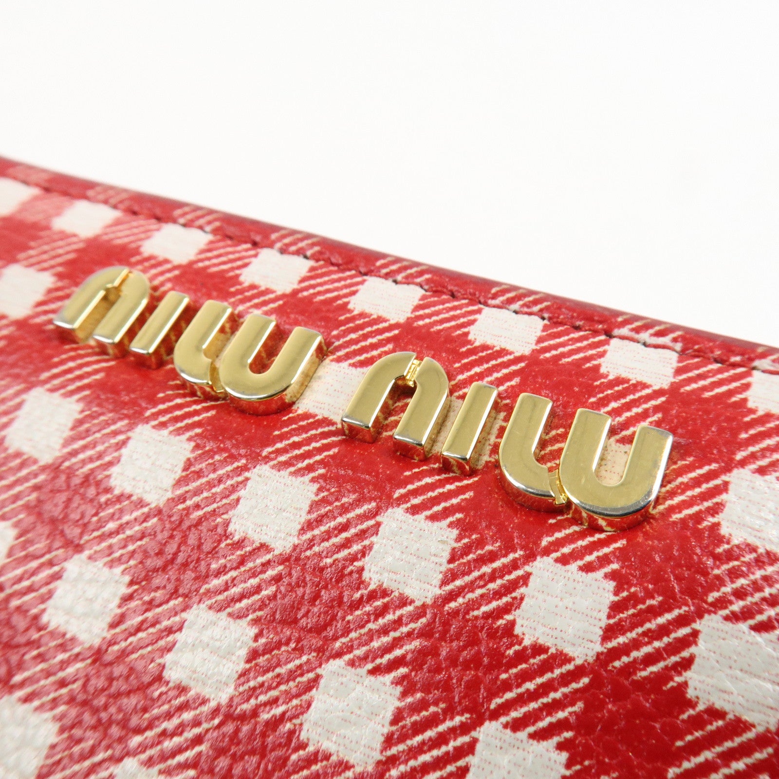 MIU MIU Logo Leather Bi-fold Compact Wallet Red 5MV204 Used