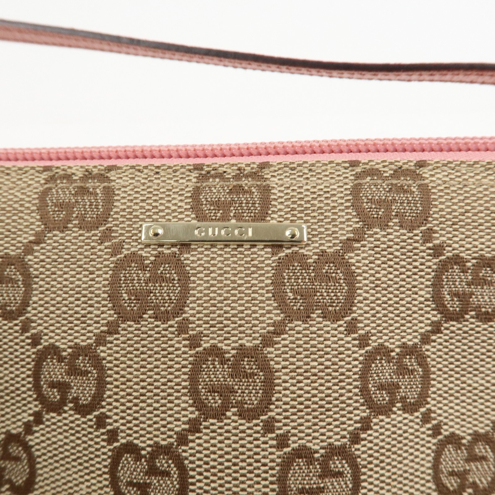 GUCCI Boat Bag GG Canvas Leather Hand Bag Brown Pink 07198