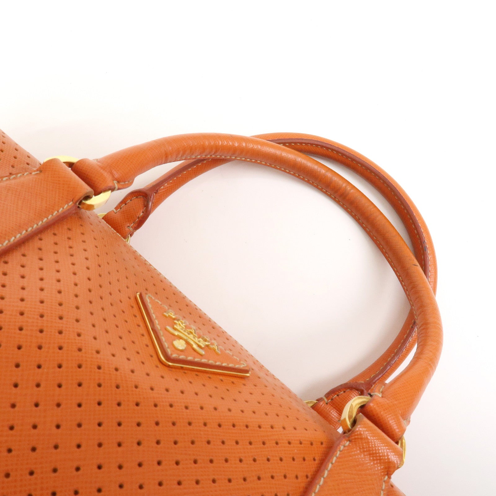 PRADA Saffiano Leather 2Way Bag Hand Bag Shoulder Bag Orange