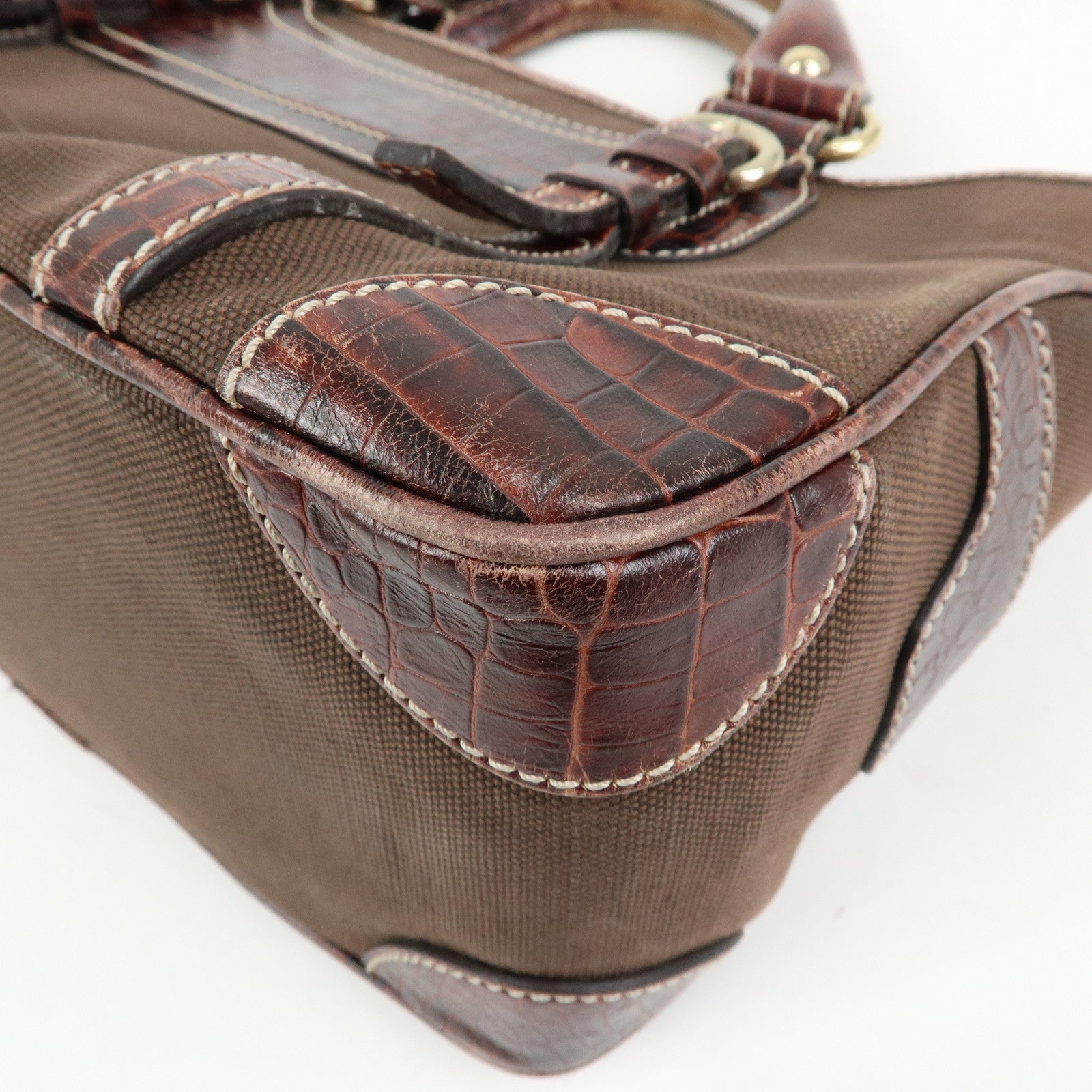 CELINE Macadam Boogie Bag Canvas Leather Hand Bag Brown