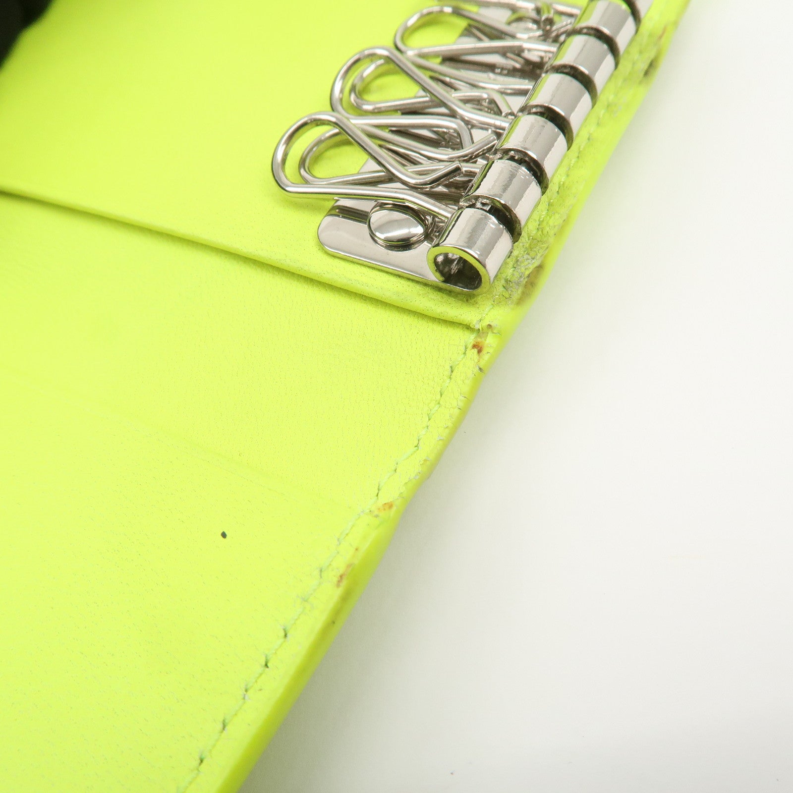 BALENCIAGA Logo Leather Key Case Key Holder Neon Yellow