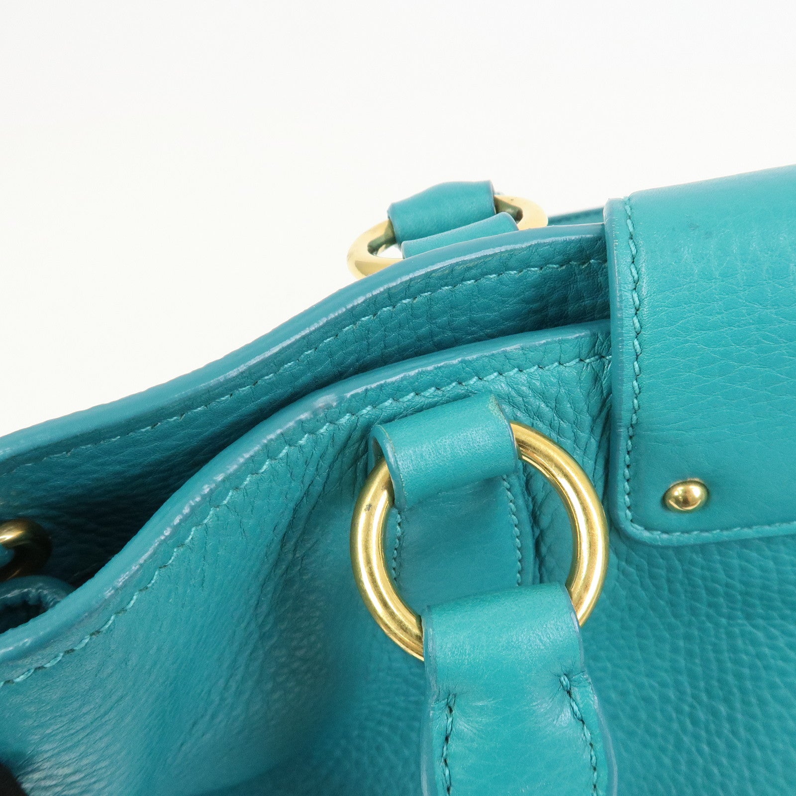 MIU MIU Logo Leather Shoulder Bag Hand Bag Green