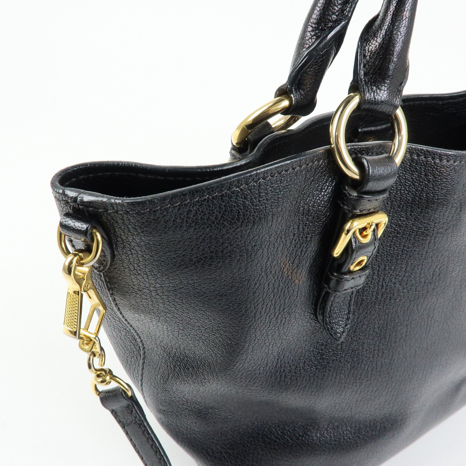 MIU MIU Madras Leather 2Way Bag Hand Bag Shoulder Bag Black