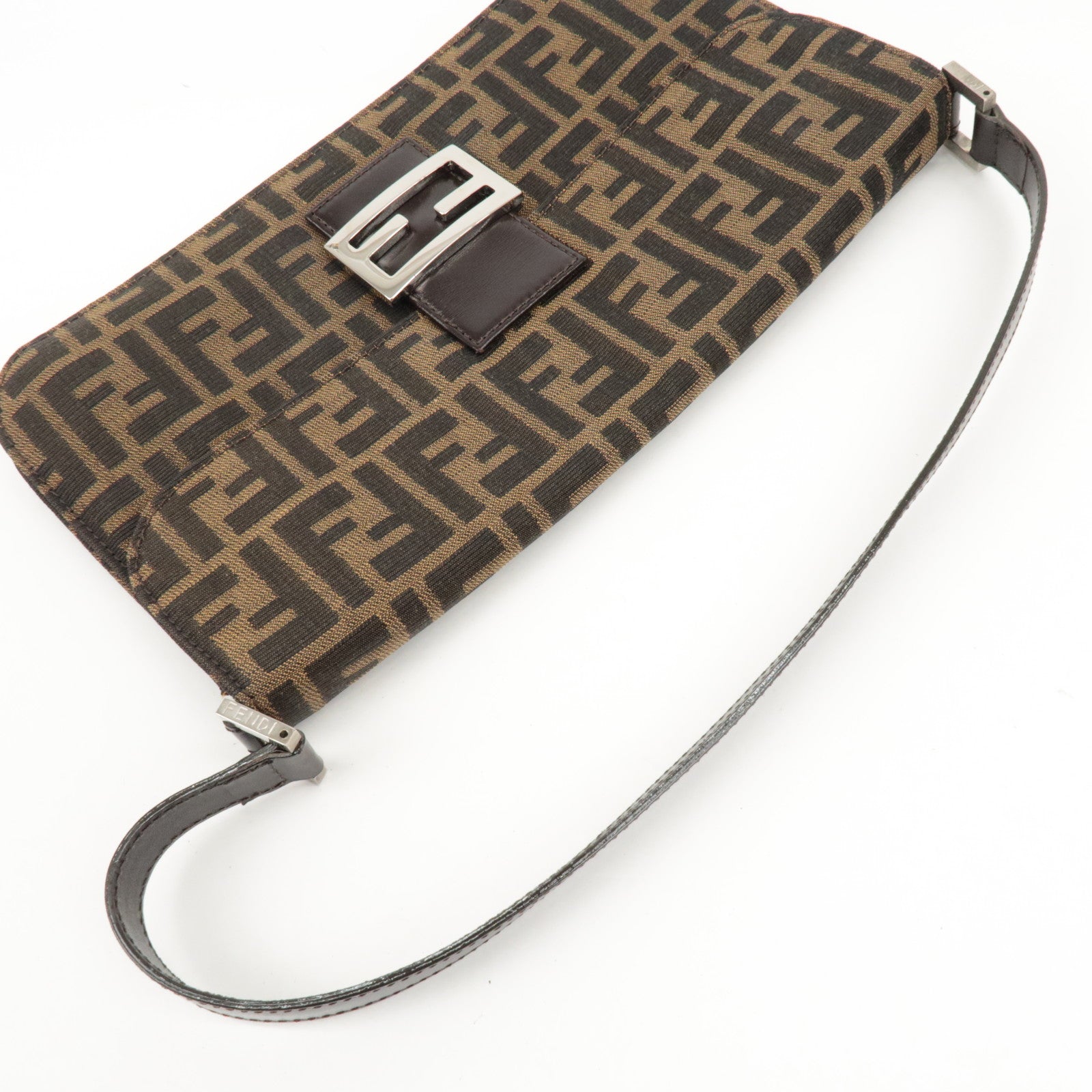 FENDI Zucca Canvas Leather Shoulder Bag Brown Black 0916322 Used