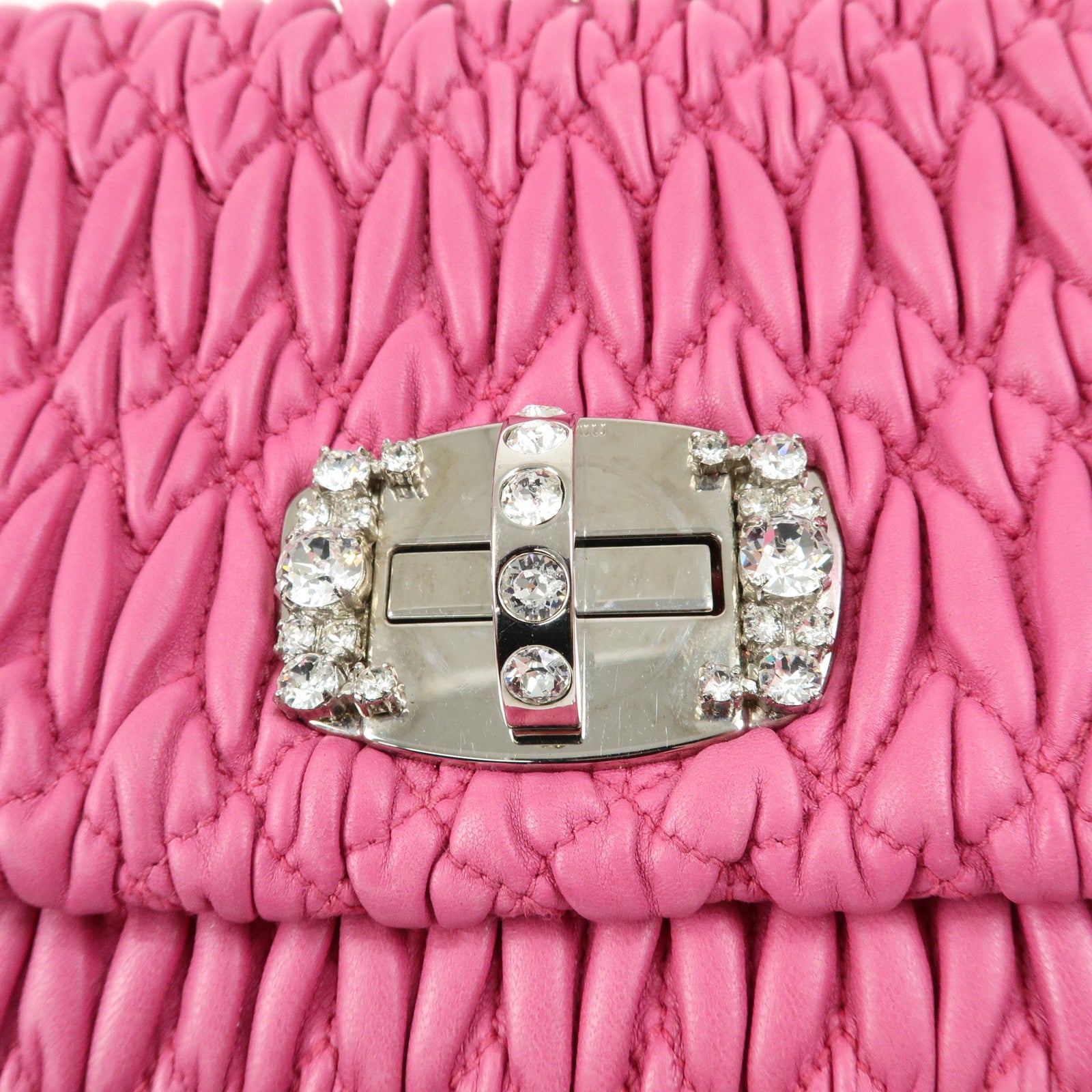 MIU MIU Matelasse Nappa Leather Rhinestone 2Way Bag Pink RP0169