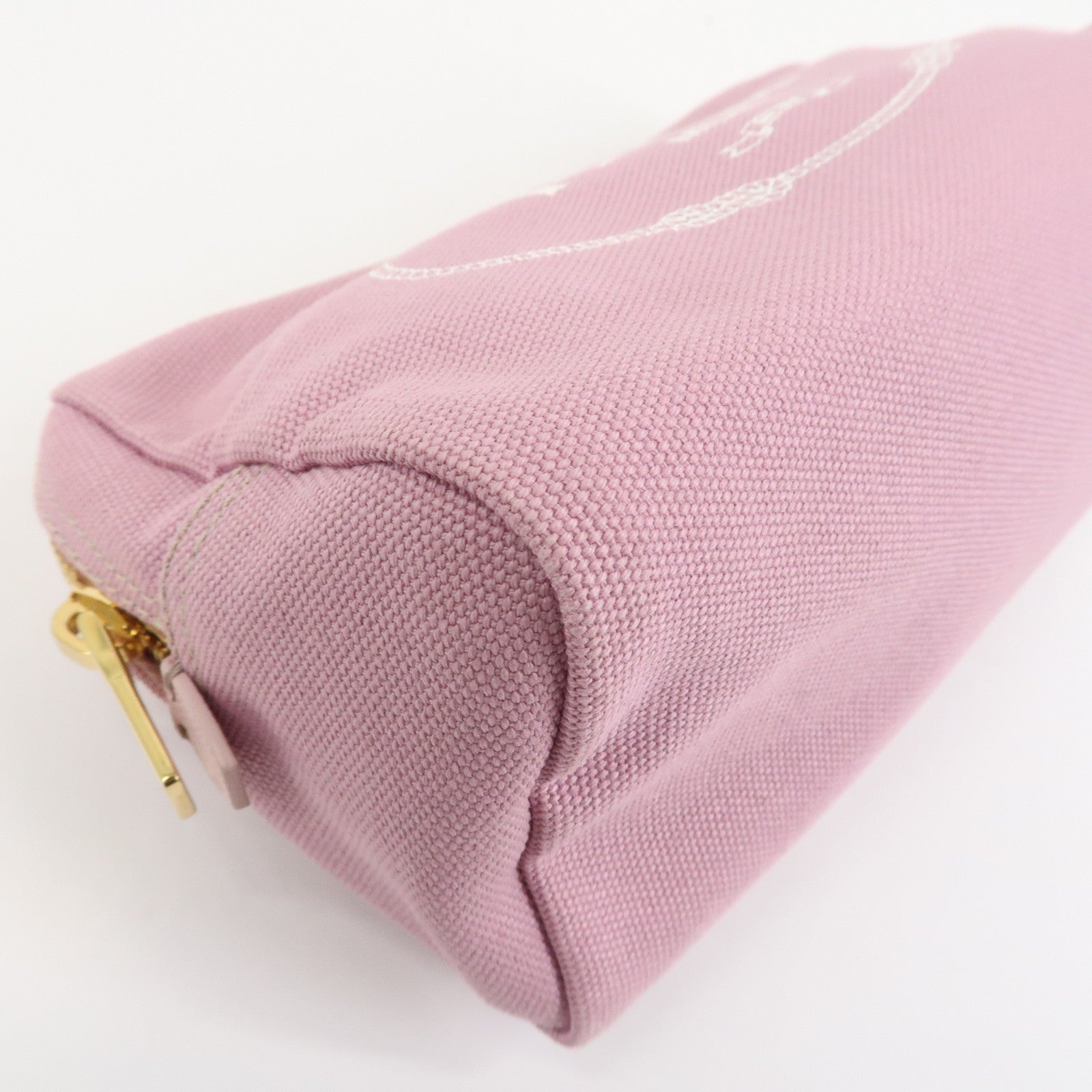 PRADA Logo Canapa Canvas Cosmetic Pouch Makeup Bag Pink 1NA693