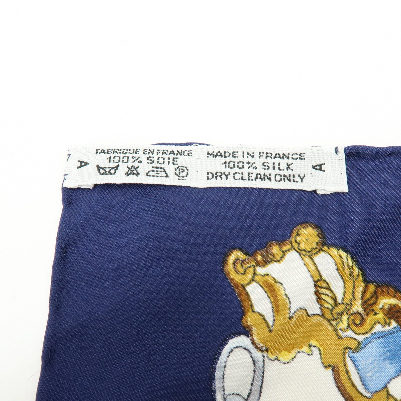 HERMES Carre 90 Silk 100% Scarf MUSEE Navy Ivory