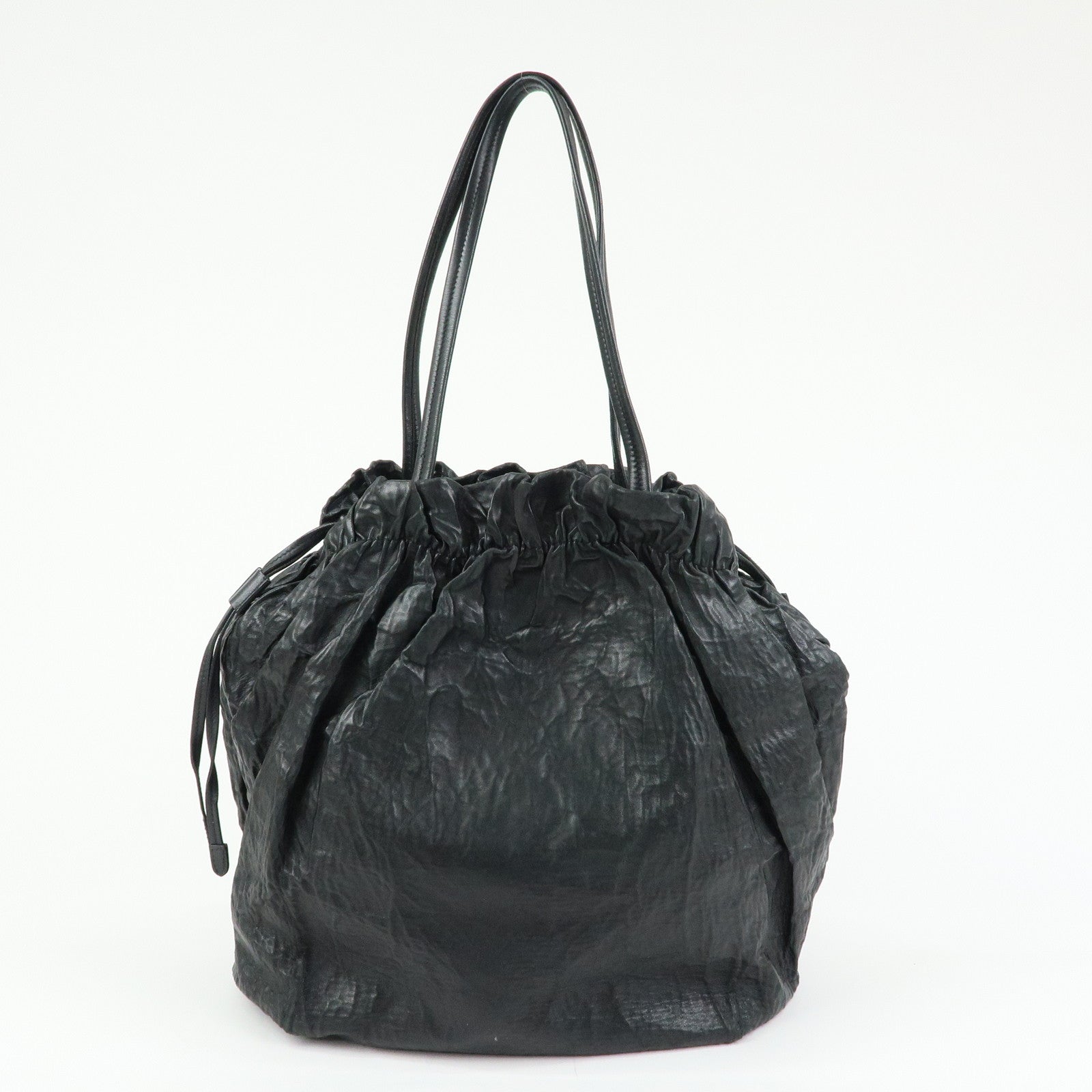PRADA Leather Drawstring Shoulder Bag Hand Bag Black