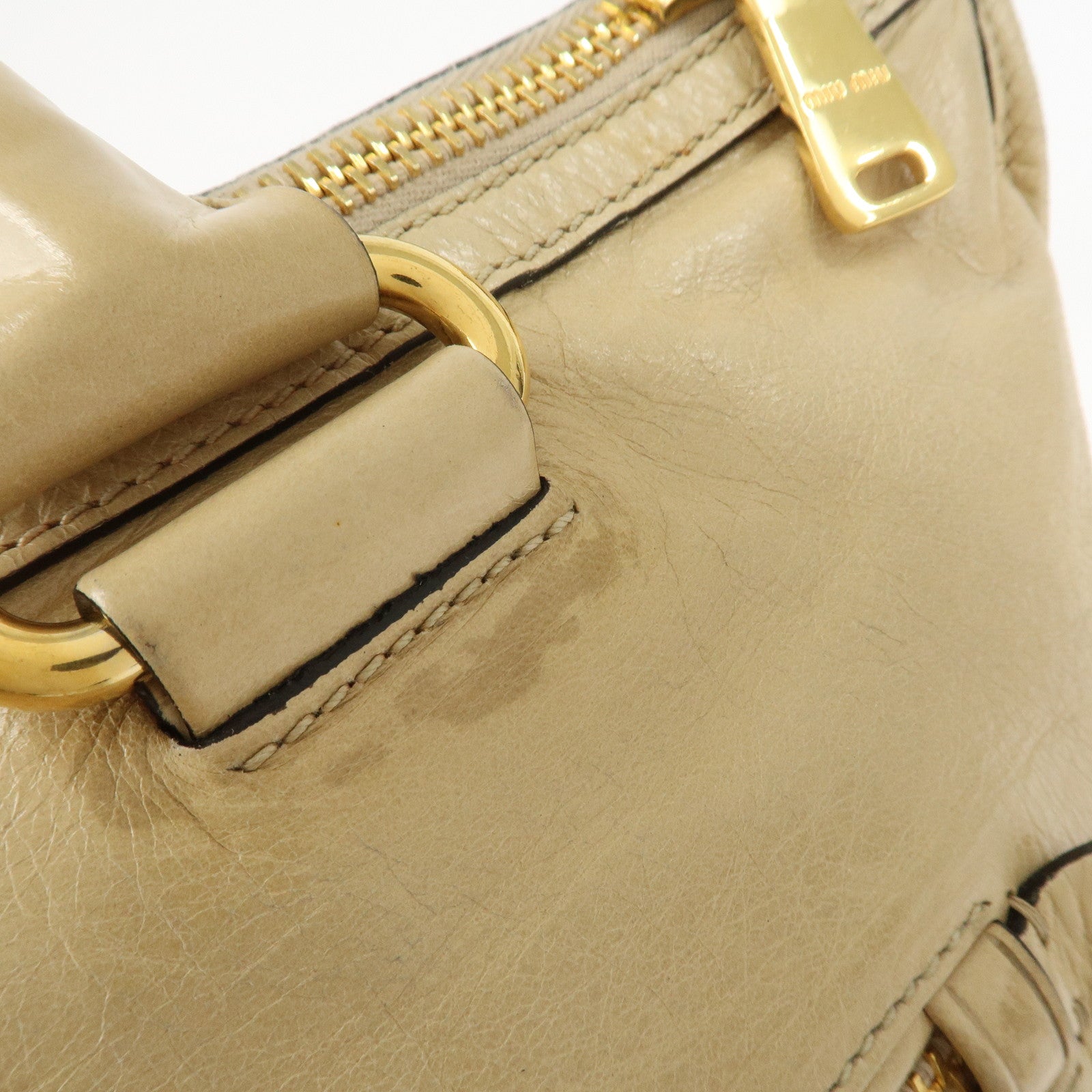 MIU MIU Logo Leather 2Way Bag Hand Bag Shoulder Bag Beige