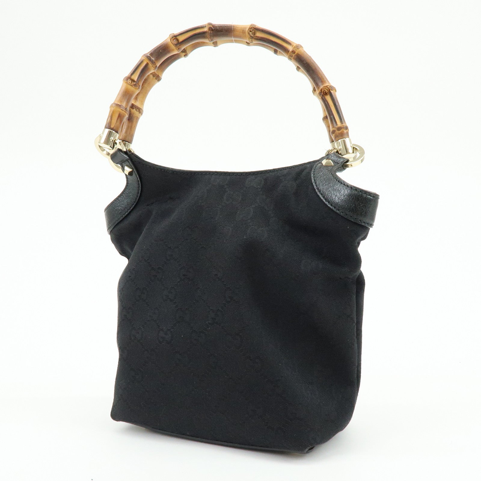 GUCCI Bamboo GG Canvas Leather Hand Bag Tote Bag Black 140203