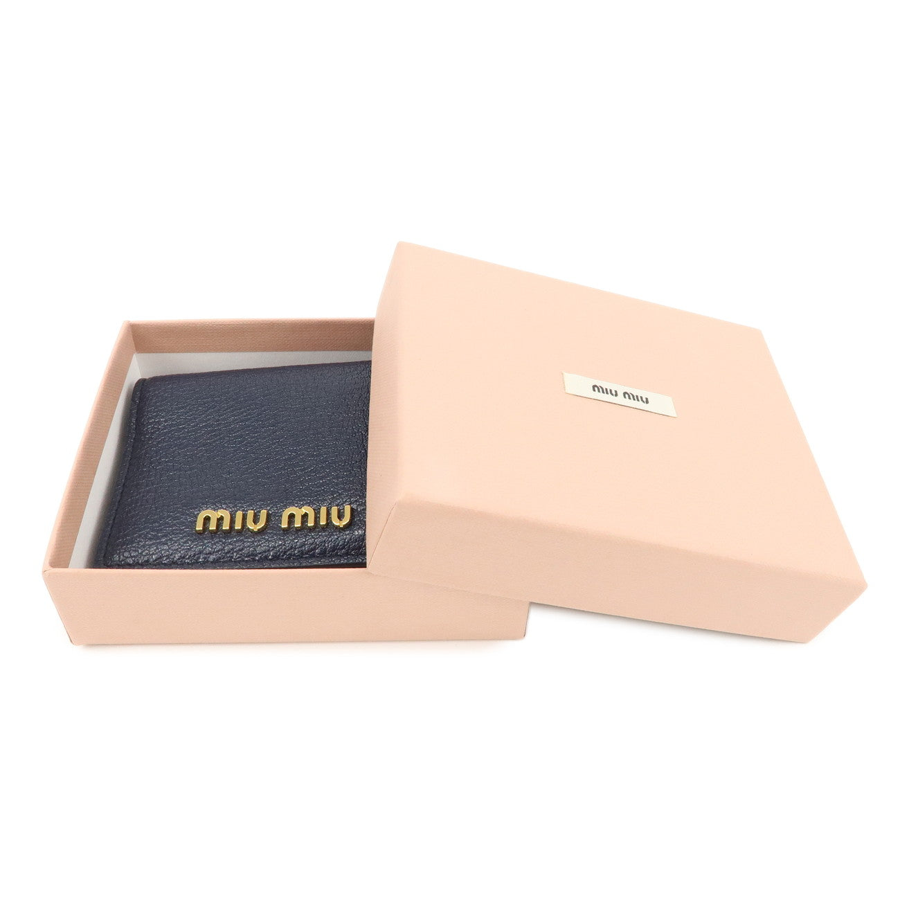MIUMIU Logo Madras Leather Card Case Pass Case Navy 5MC320 Used
