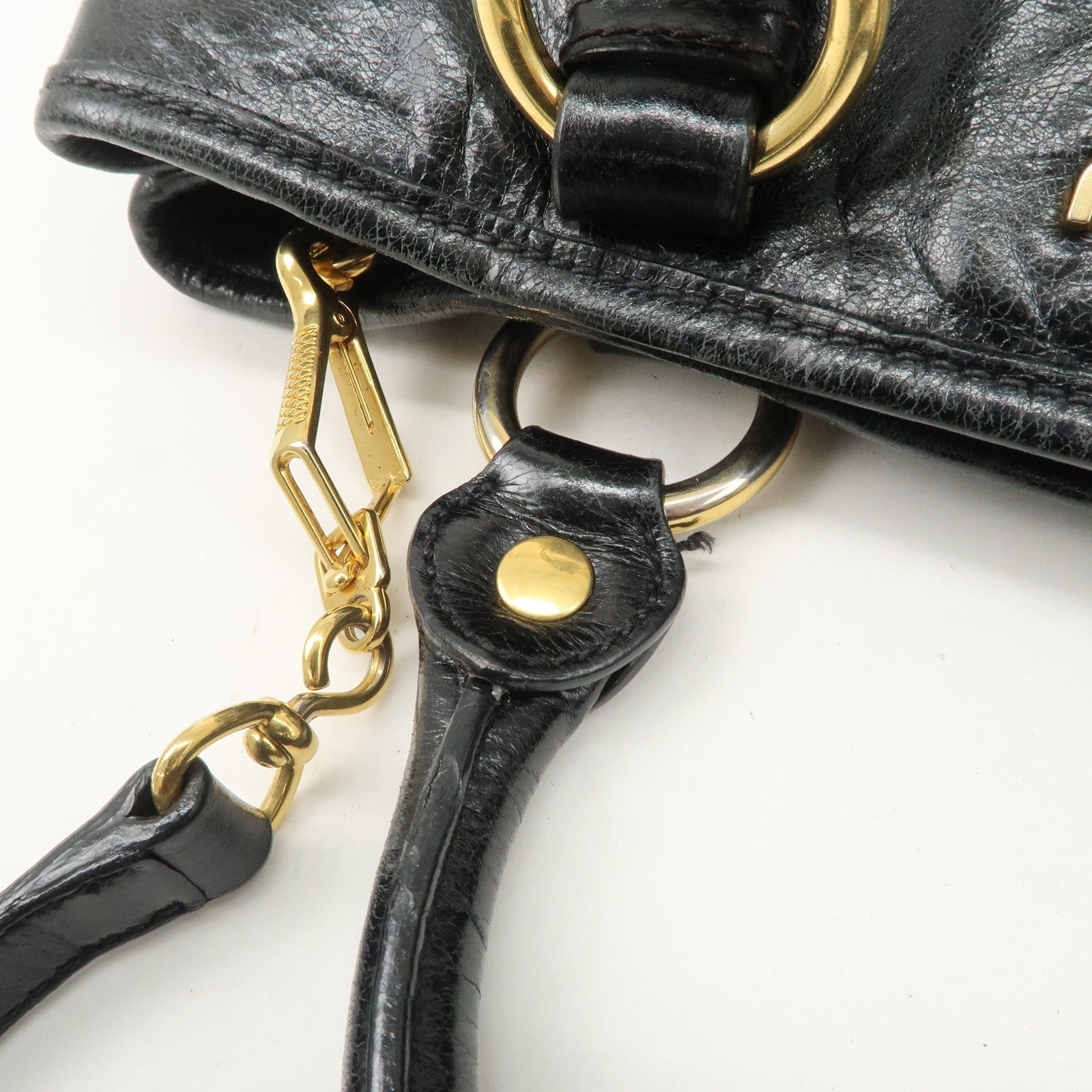 MIUMIU Logo Leather 2WAY Hand Bag Black Gold Hardware RN0685 Used