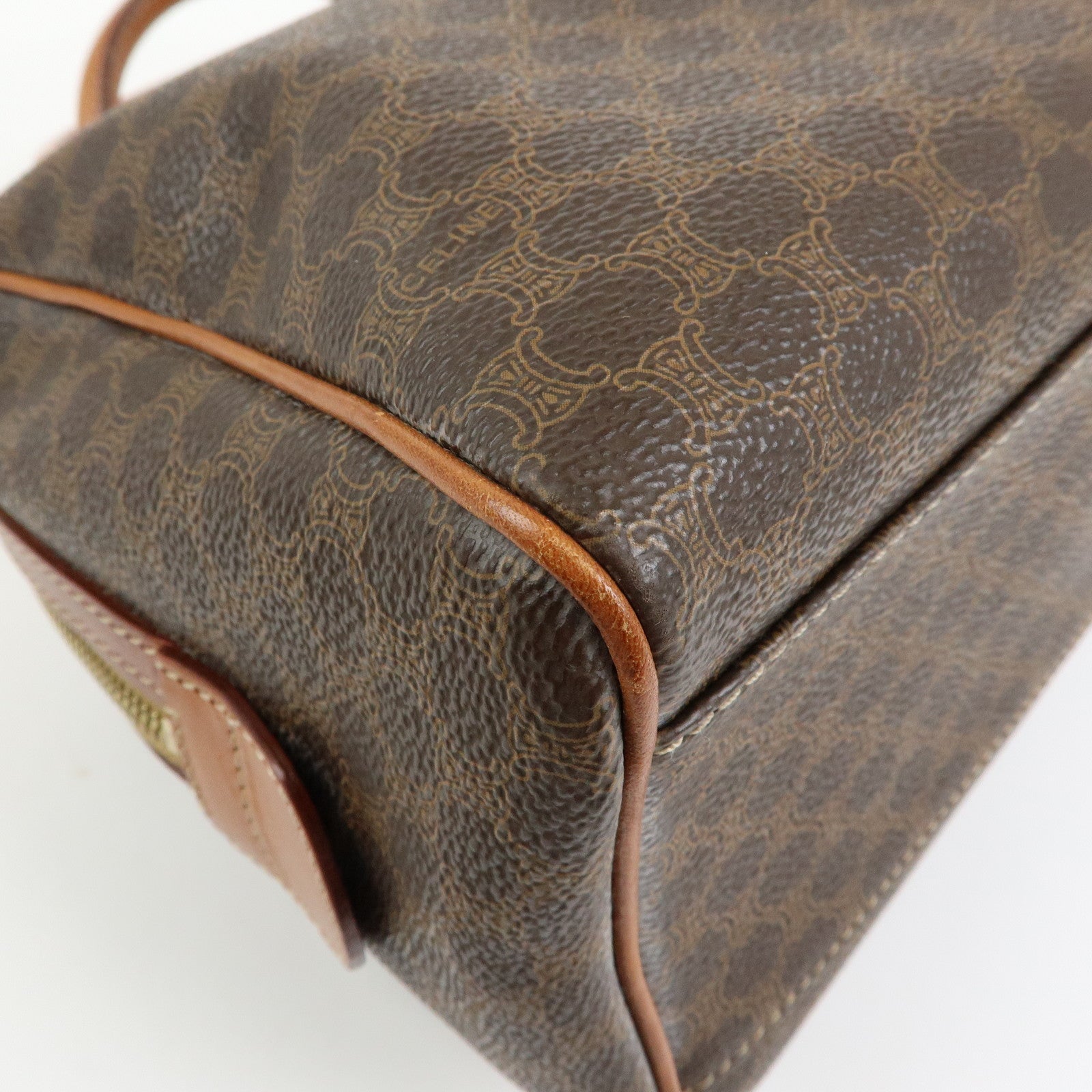 CELINE Logo Macadam PVC Leather Boston Bag Hand Bag Brown