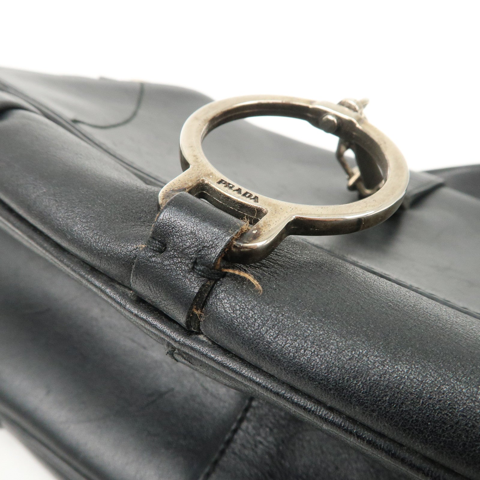 PRADA Leather Shoulder Bag Hand Bag Black
