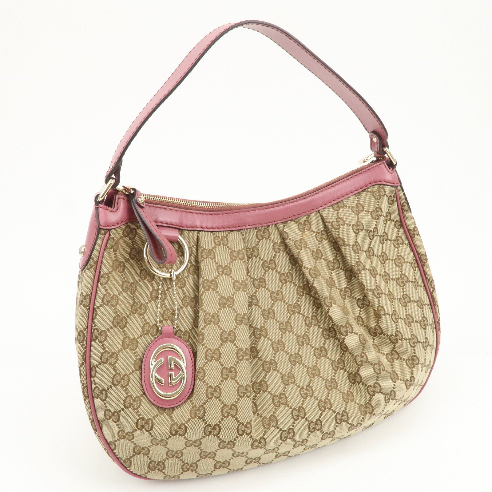 GUCCI Sukey Interlocking G GG Canvas Leather Shoulder Bag Beige