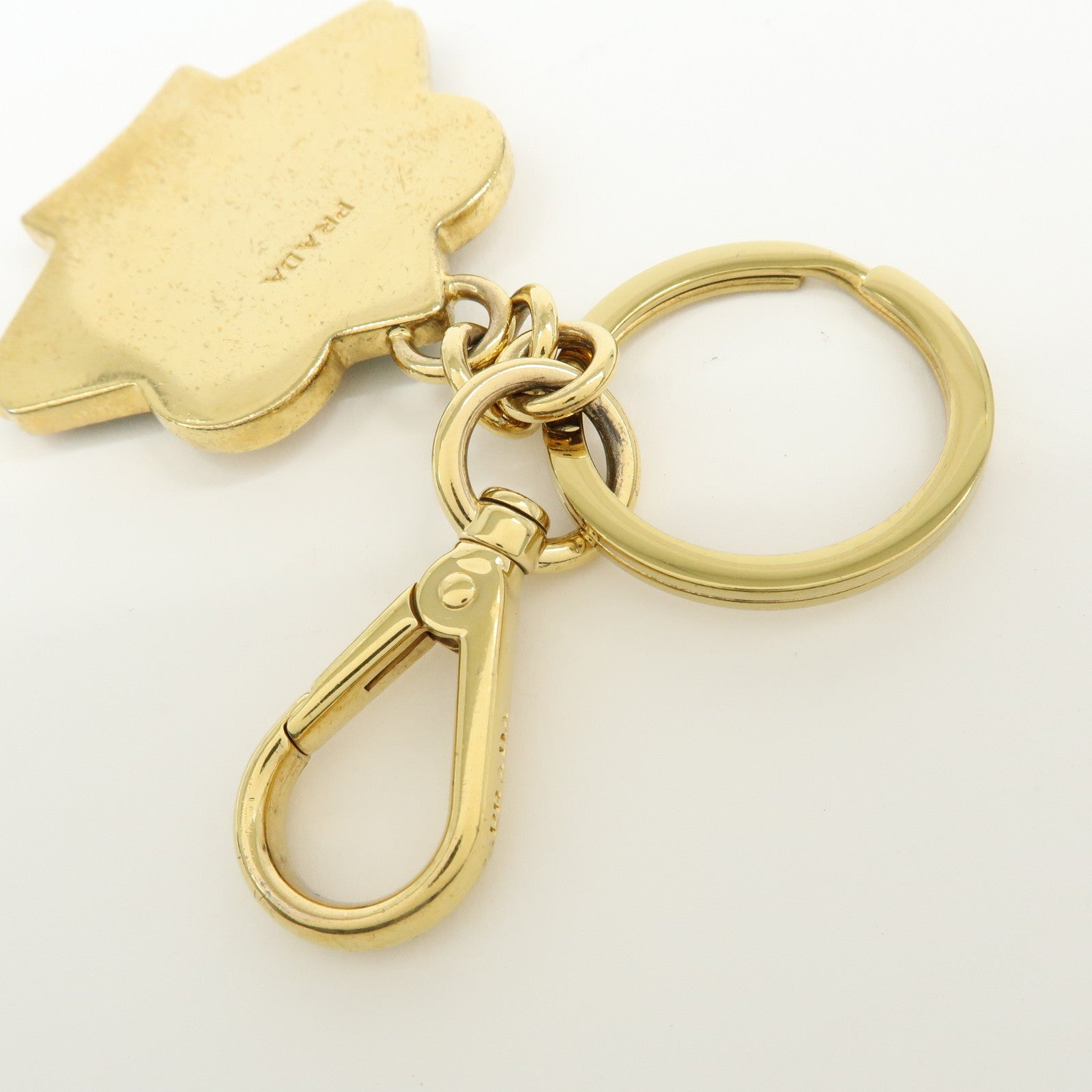 PRADA Saffiano Leather Metal Bag Charm Key Chain Green Pink Gold