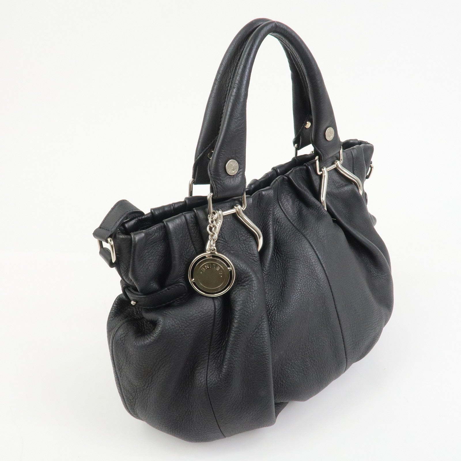 CELINE Macadam Leather Pillow Small 2Way Hand Shoulder Bag Black