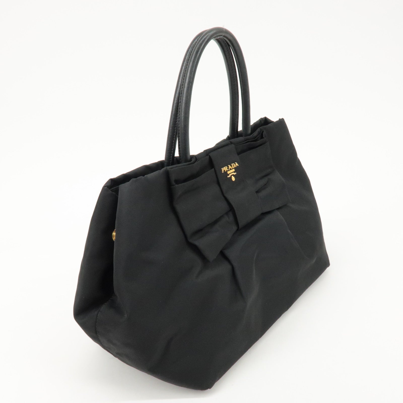 PRADA Nylon Leather Ribbon Hand Bag Tote Bag Black BN1601 Used