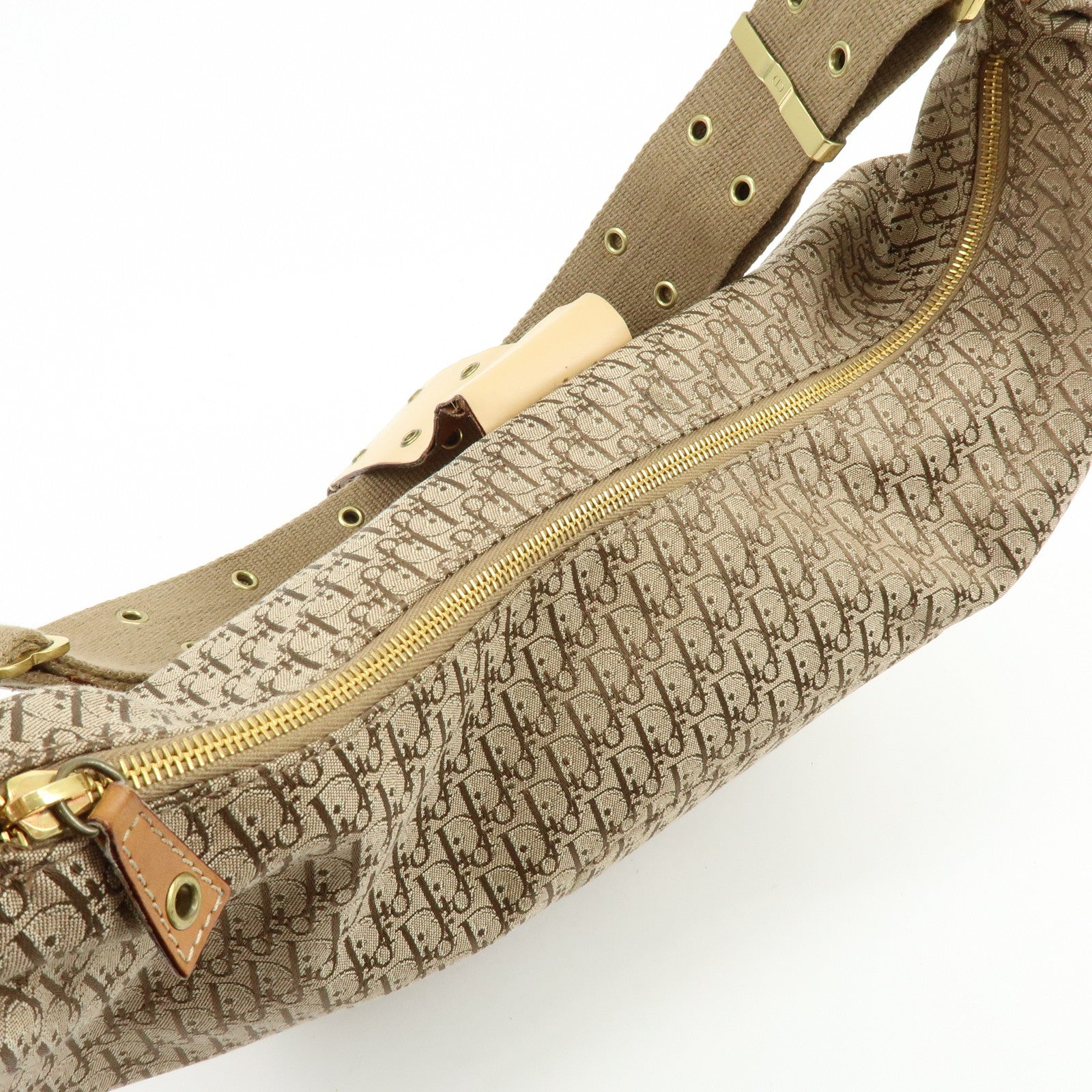 Christian Dior Trotter Canvas Leather Shoulder Crossbody Bag Beige