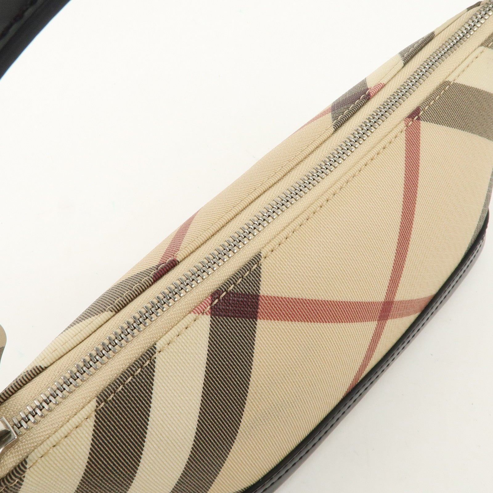 BURBERRY Leather PVC Boat Bag Hand Bag Shoulder Bag Nova Plaid Black Used