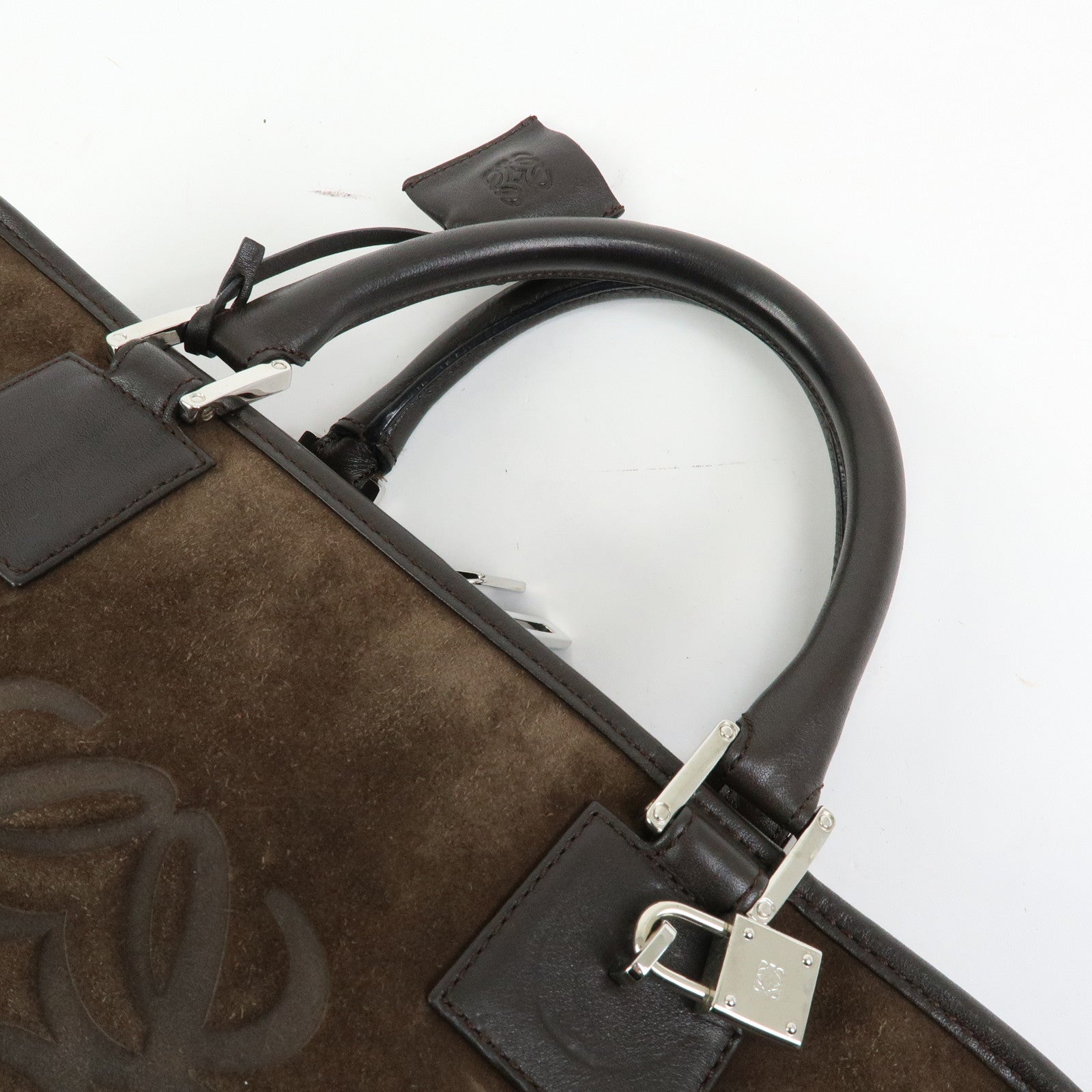 LOEWE Anagram Amazona36 Suede Leather Hand Bag Boston Bag Brown
