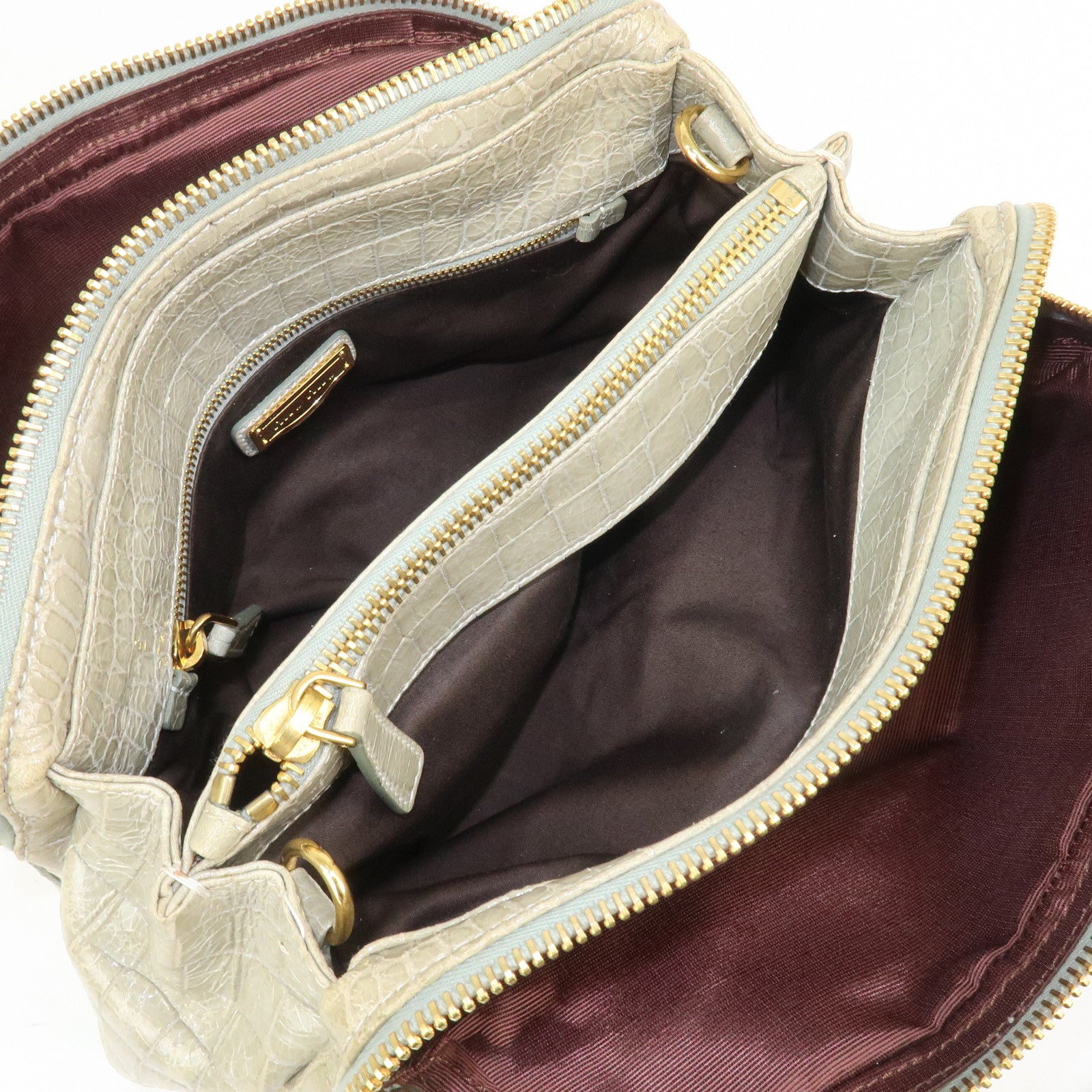 MIU MIU Logo Embossed Leather 2Way Bag Hand Bag Shoulder Bag Beige