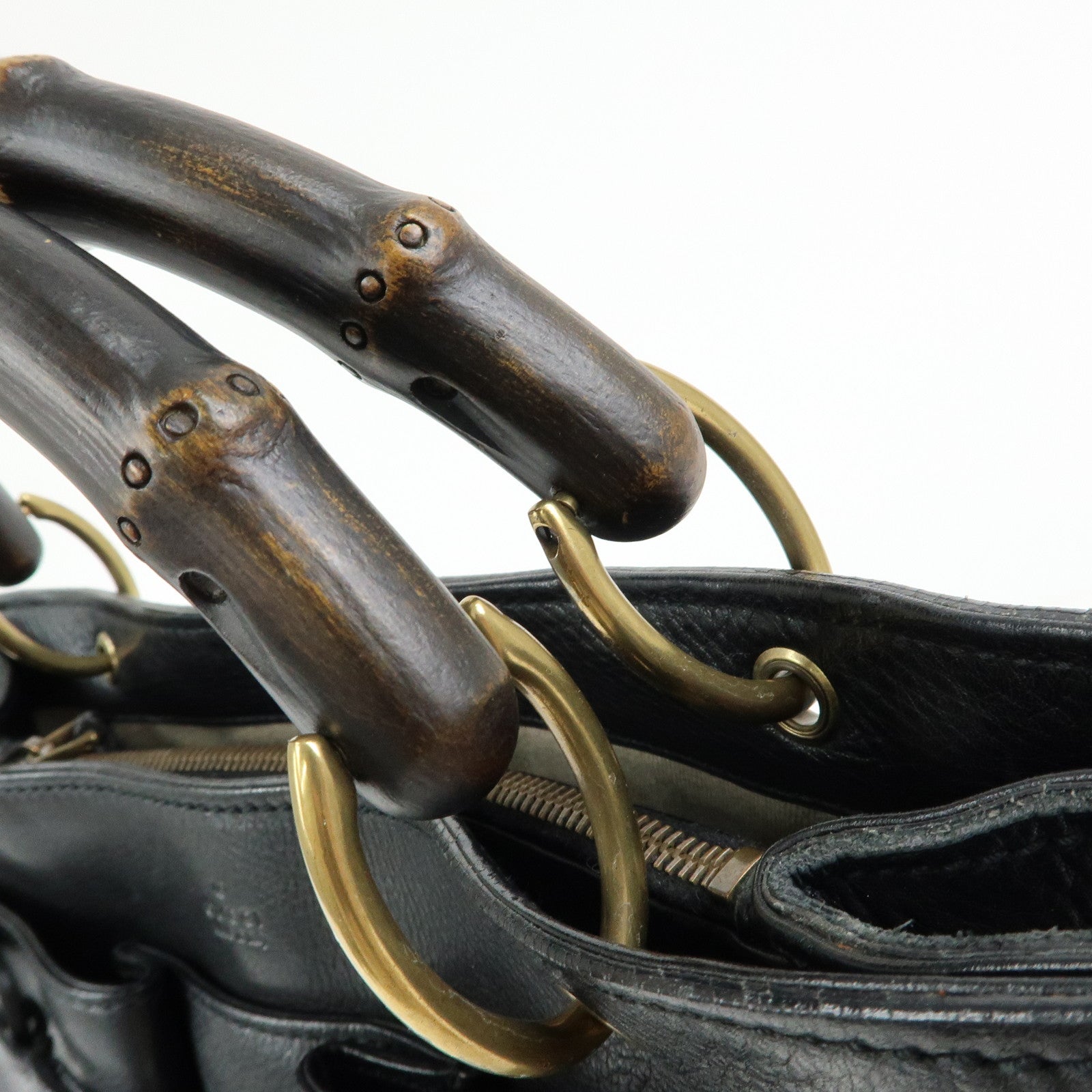 GUCCI Bamboo Leather Tote Bag Hand Bag Black 109138