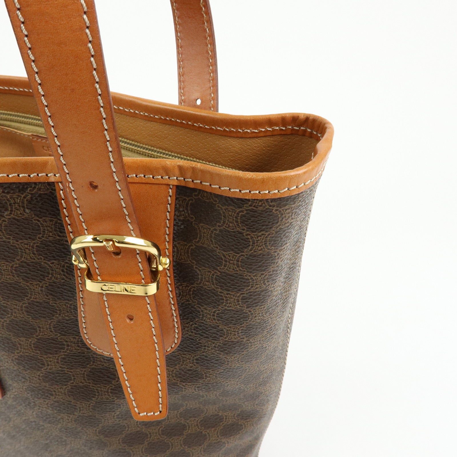 CELINE Macadam PVC Leather Tote Bag Hand Bag Shoulder Bag Brown
