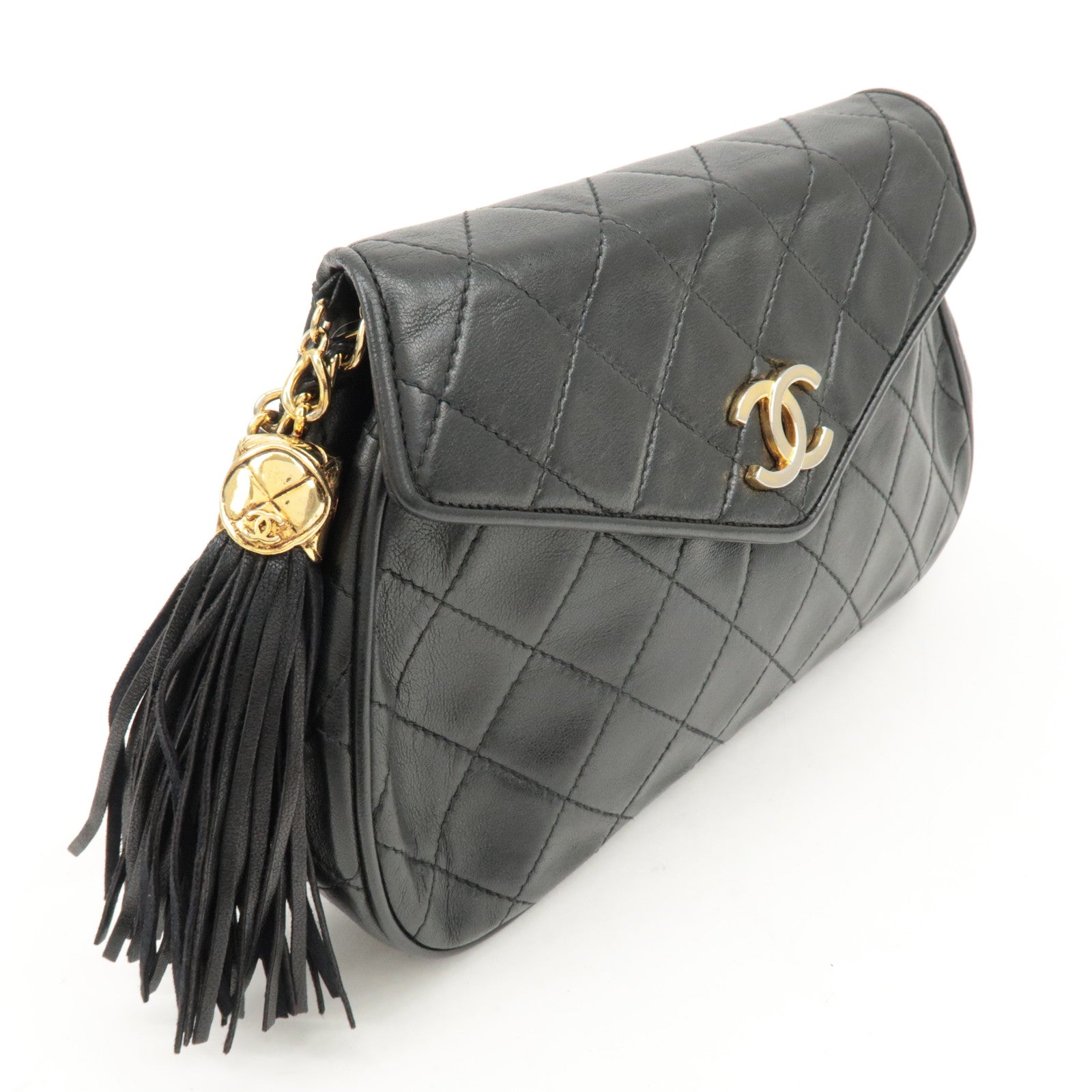 CHANEL COCO Mark Matelasse Lamb Skin Chain Shoulder Bag Black