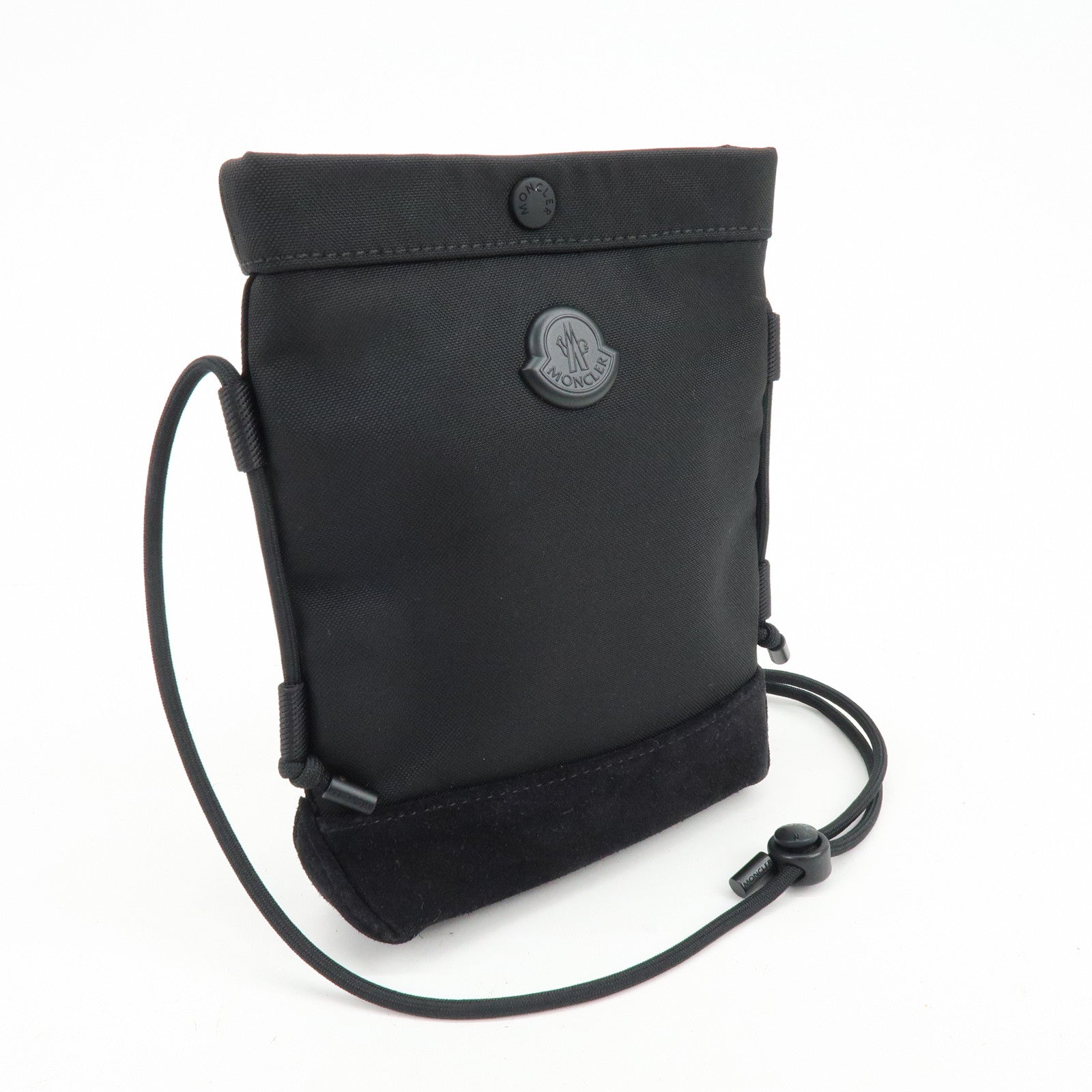 MONCLER Nylon Suede Leather Shoulder Bag Tech Phone Bag Black